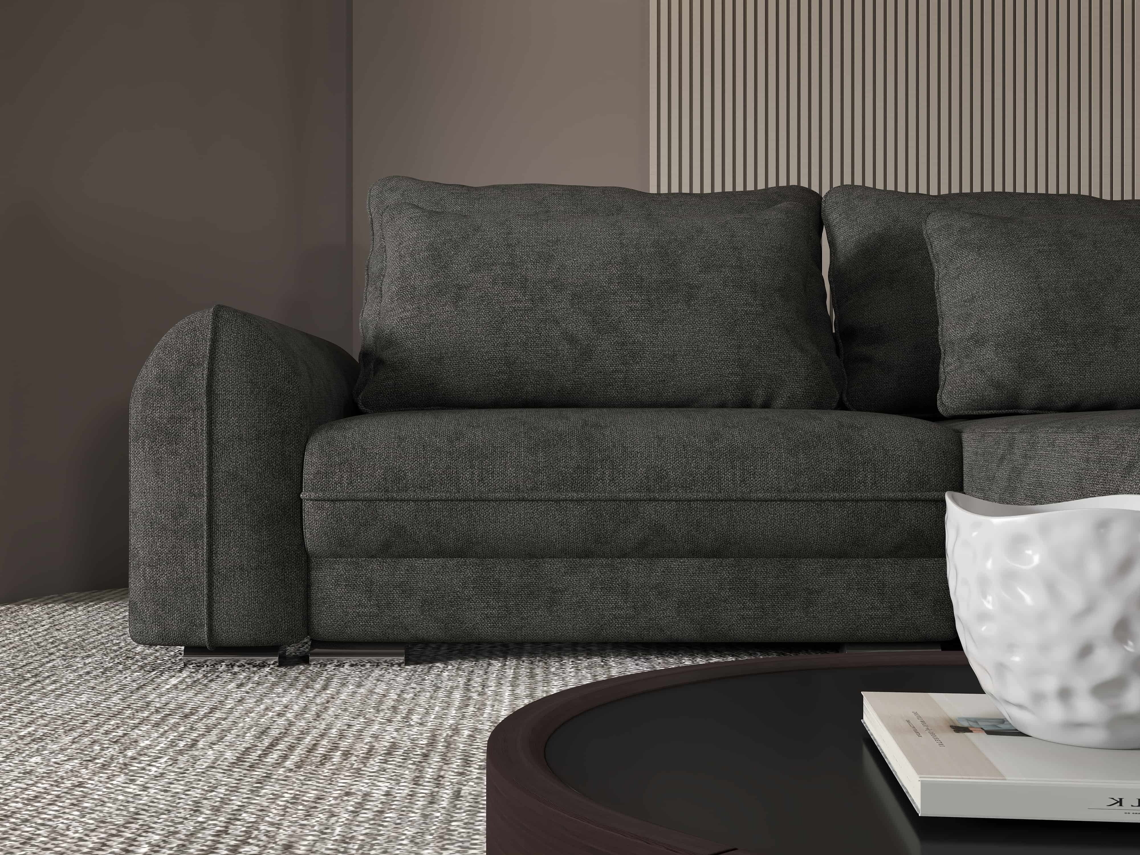 Colțar extensibil dumonde cu ladă de depozitare si sezut confortabil din spuma HR, Denver Enjoy Negru 275x185 cm II Fabrica