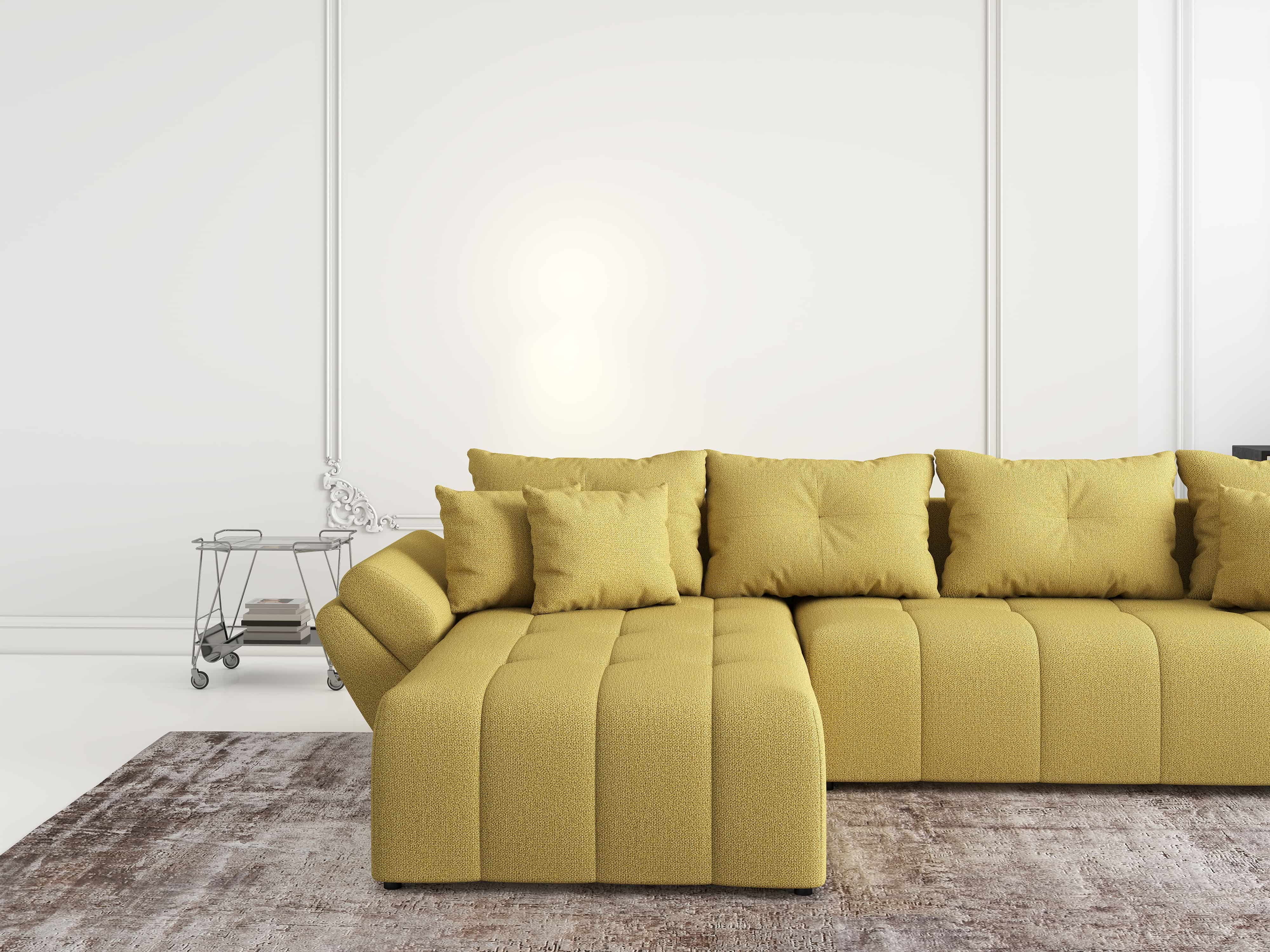 Colțar extensibil dumonde cu ladă de depozitare si sezut confortabil din spuma HR, Berlin XL Enjoy Melon 350x185 cm Fabrica