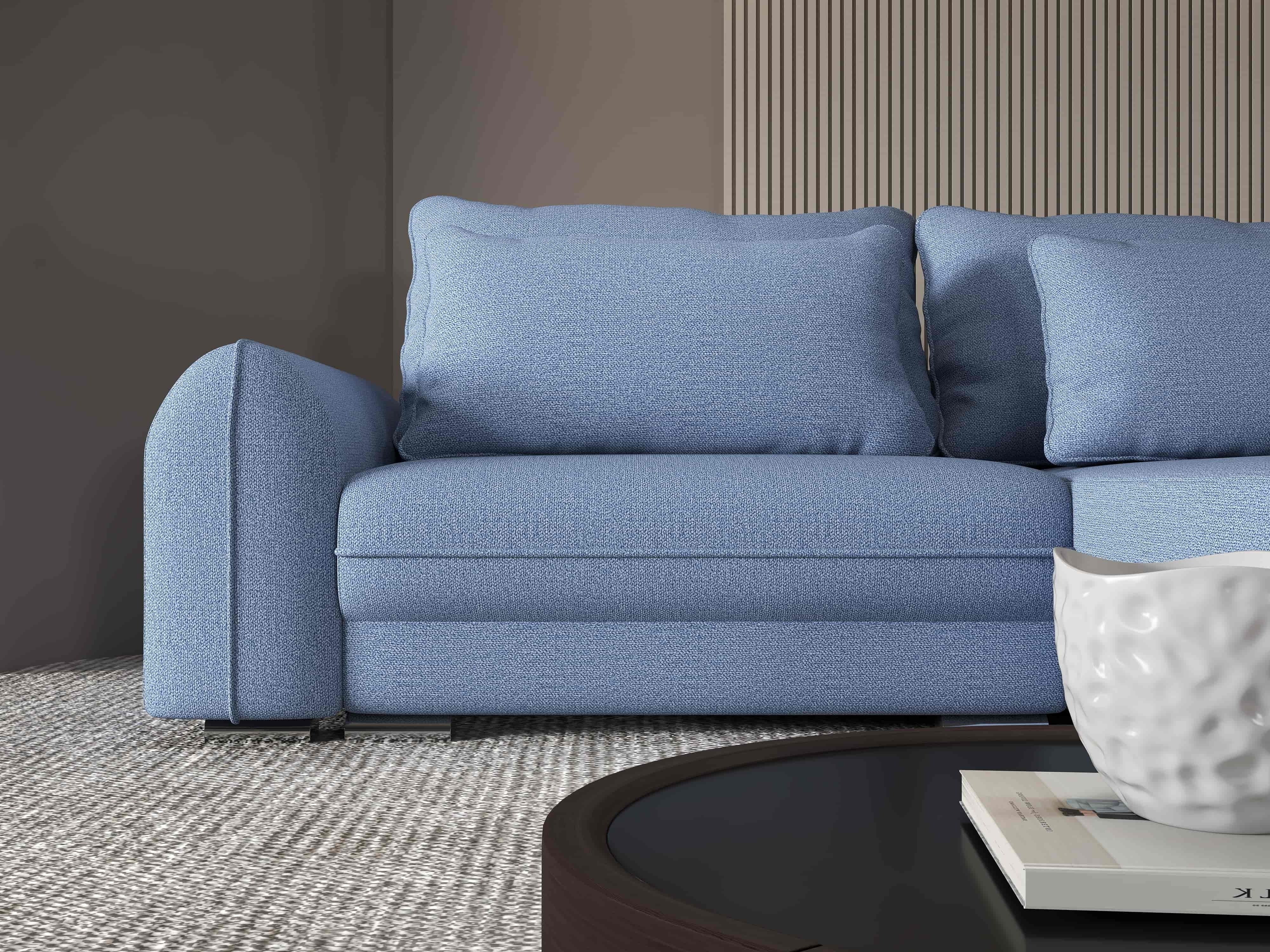 Colțar extensibil dumonde cu ladă de depozitare si sezut confortabil din spuma HR, Denver Enjoy Albastru 275x185 cm II Fabrica