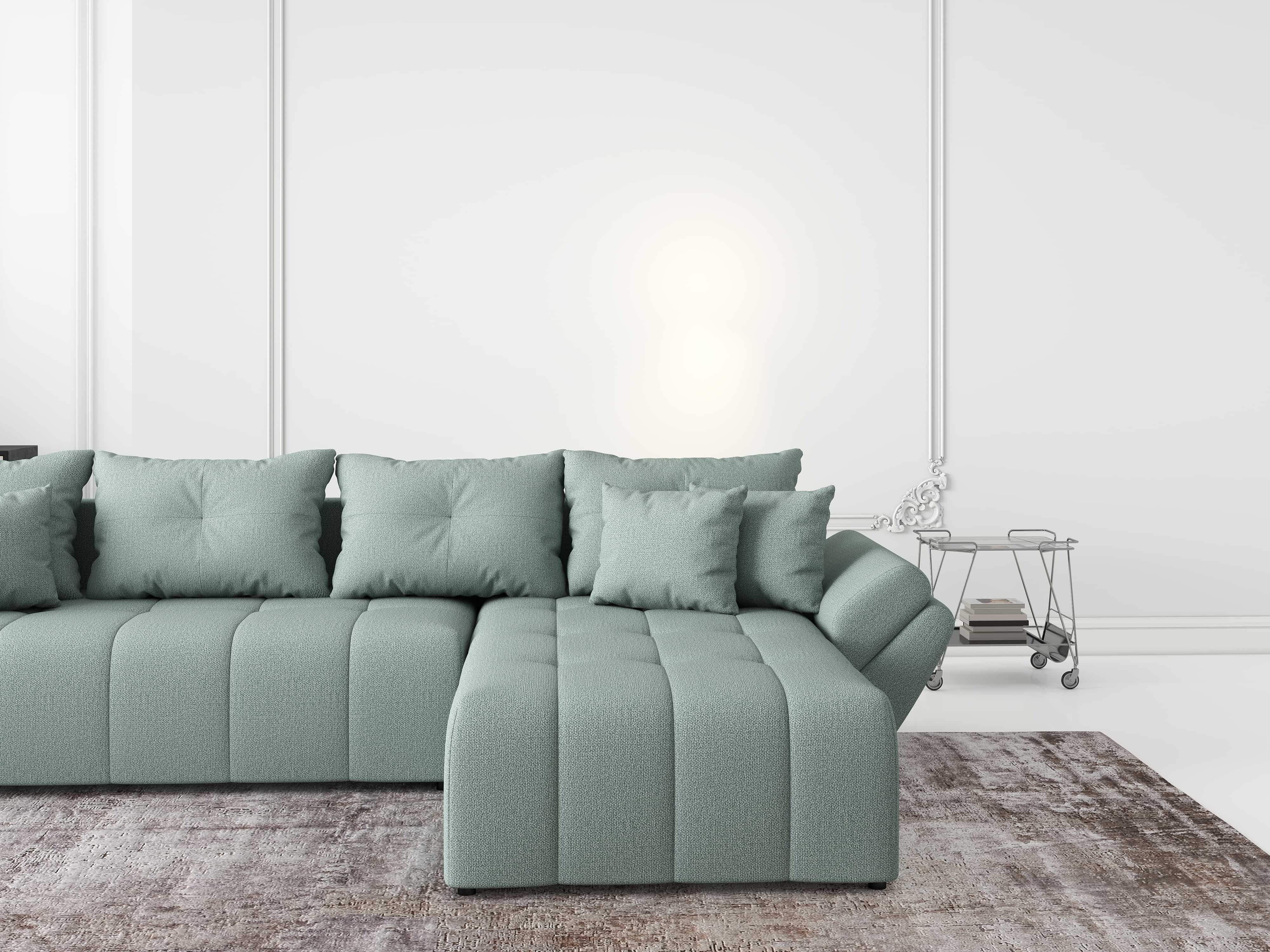 Colțar extensibil dumonde cu ladă de depozitare si sezut confortabil din spuma HR, Berlin XL Enjoy Mint 350x185 cm II Fabrica