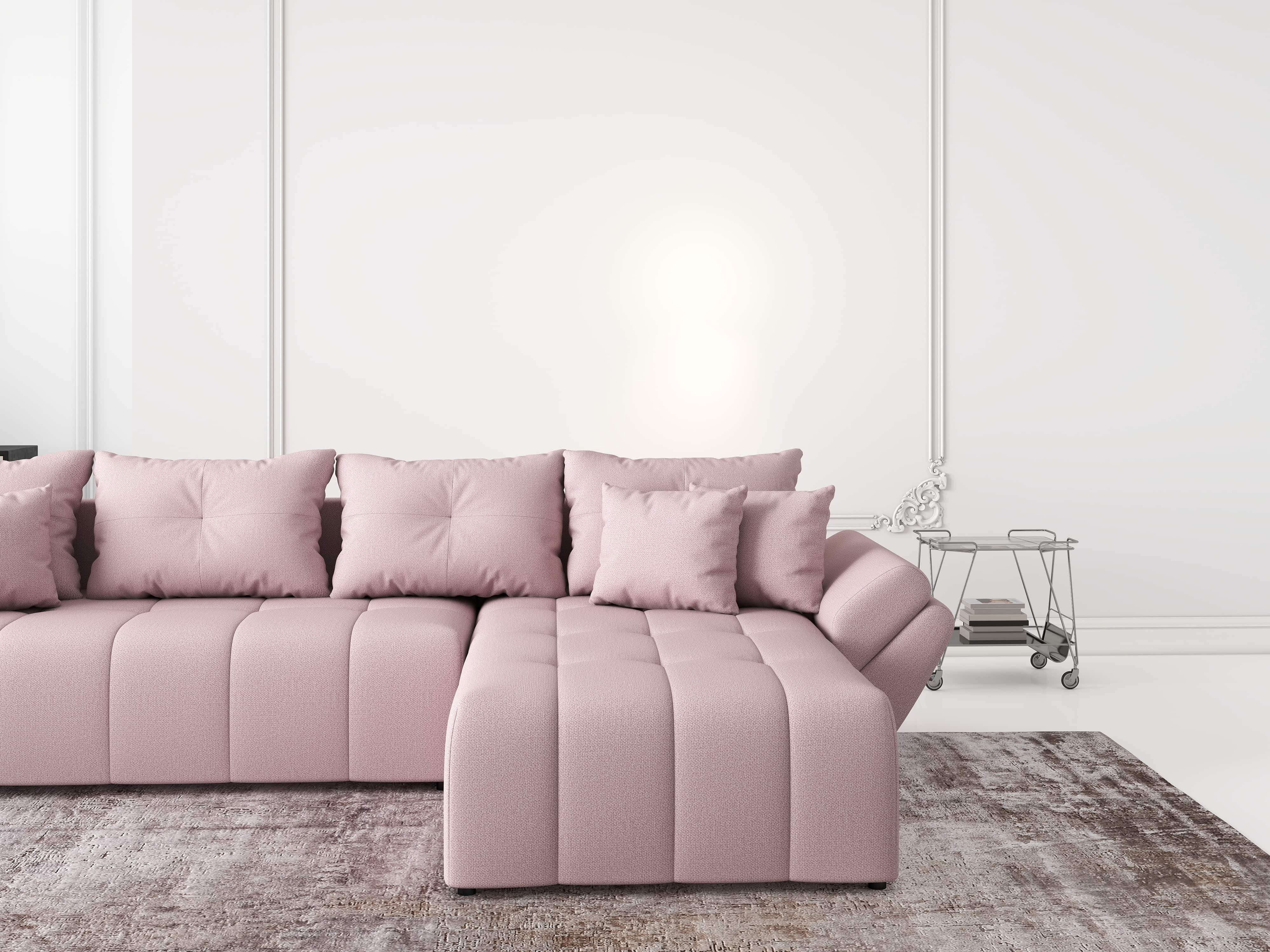 Colțar extensibil dumonde cu ladă de depozitare si sezut confortabil din spuma HR, Berlin XL Enjoy Flamingo 350x185 cm II Fabrica