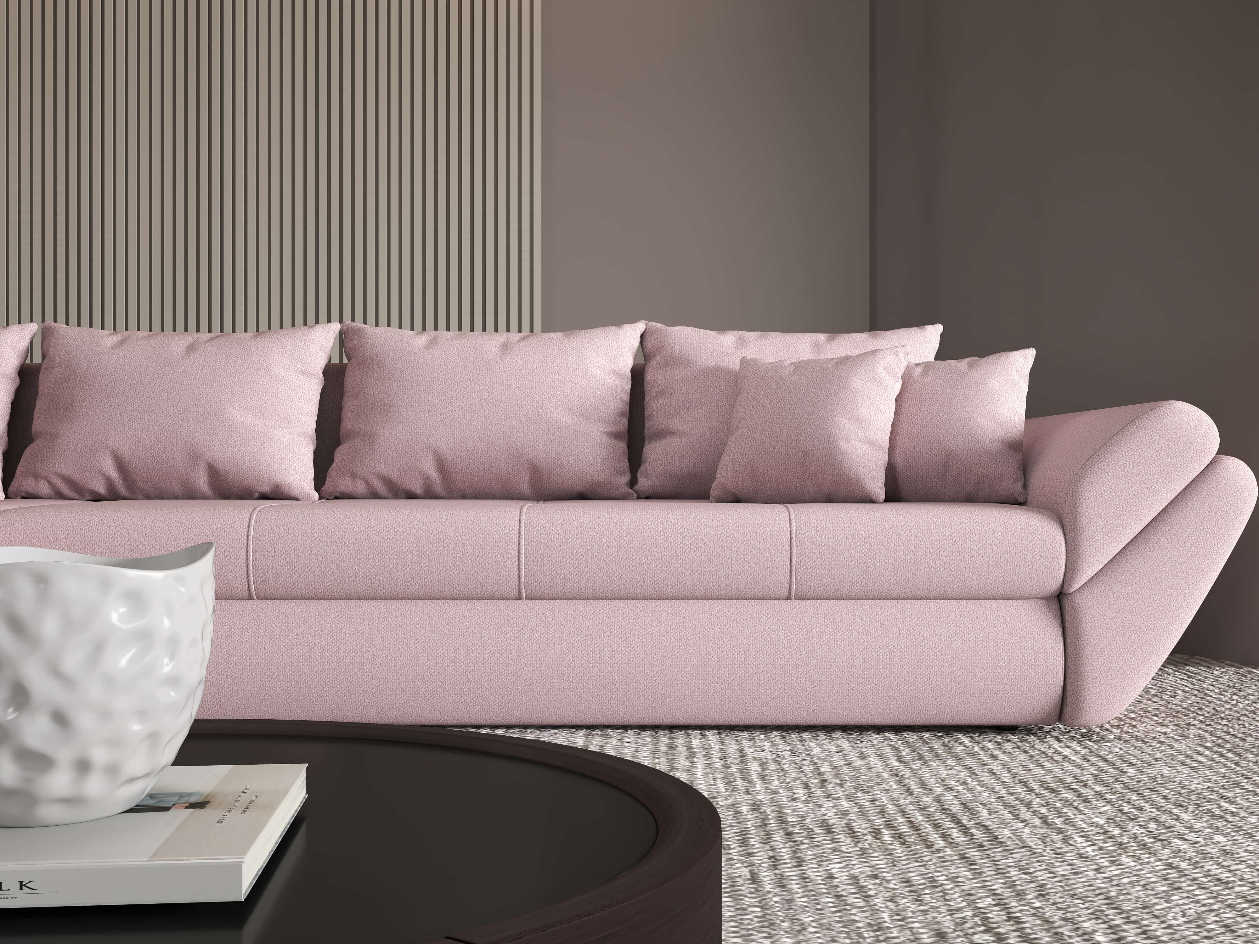 Colțar extensibil dumonde cu ladă de depozitare si sezut confortabil din spuma HR, Loana XL Enjoy Flamingo 335x185 cm Fabrica