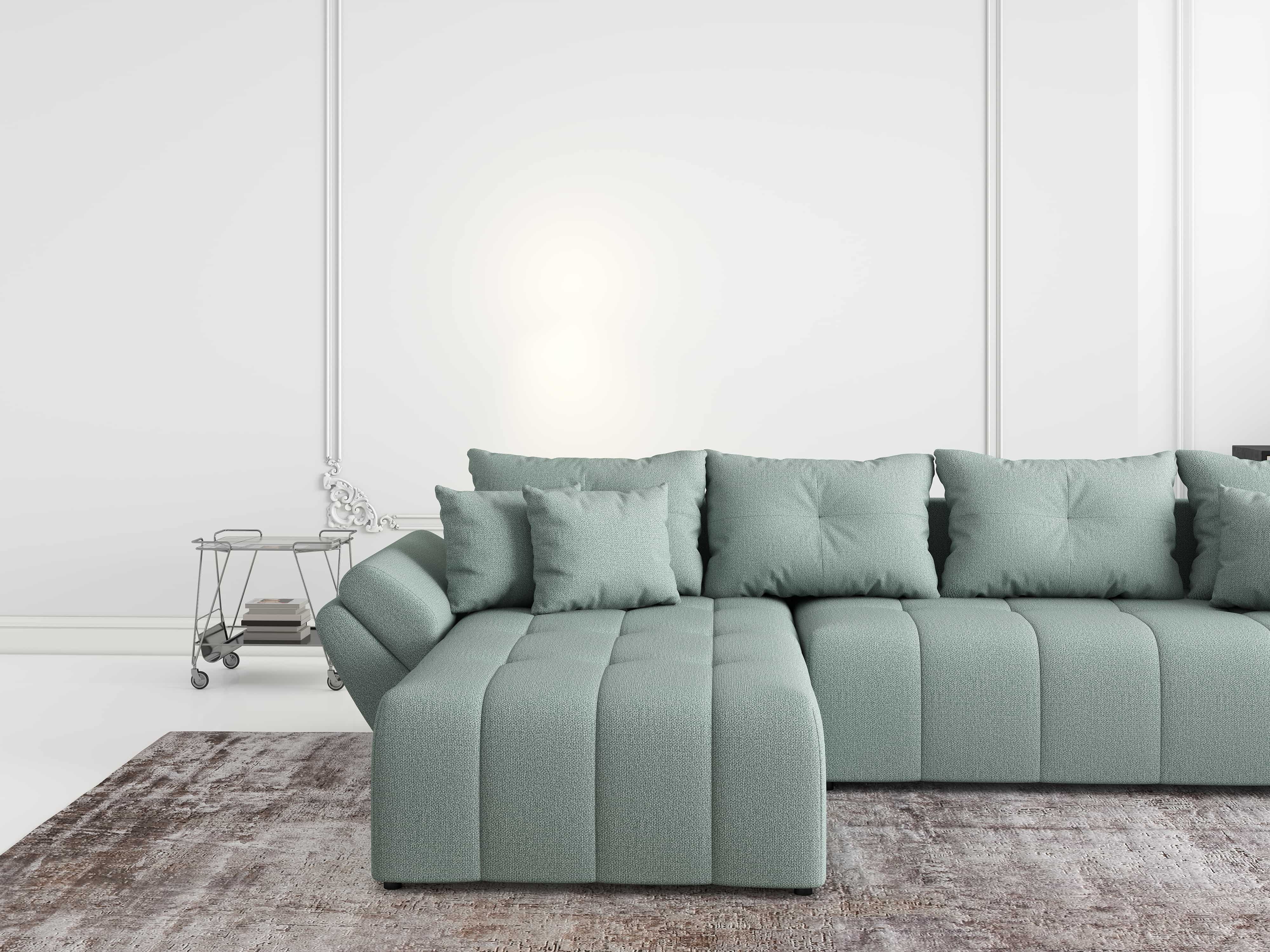 Colțar extensibil dumonde cu ladă de depozitare si sezut confortabil din spuma HR, Berlin XL Enjoy Mint 350x185 cm Fabrica