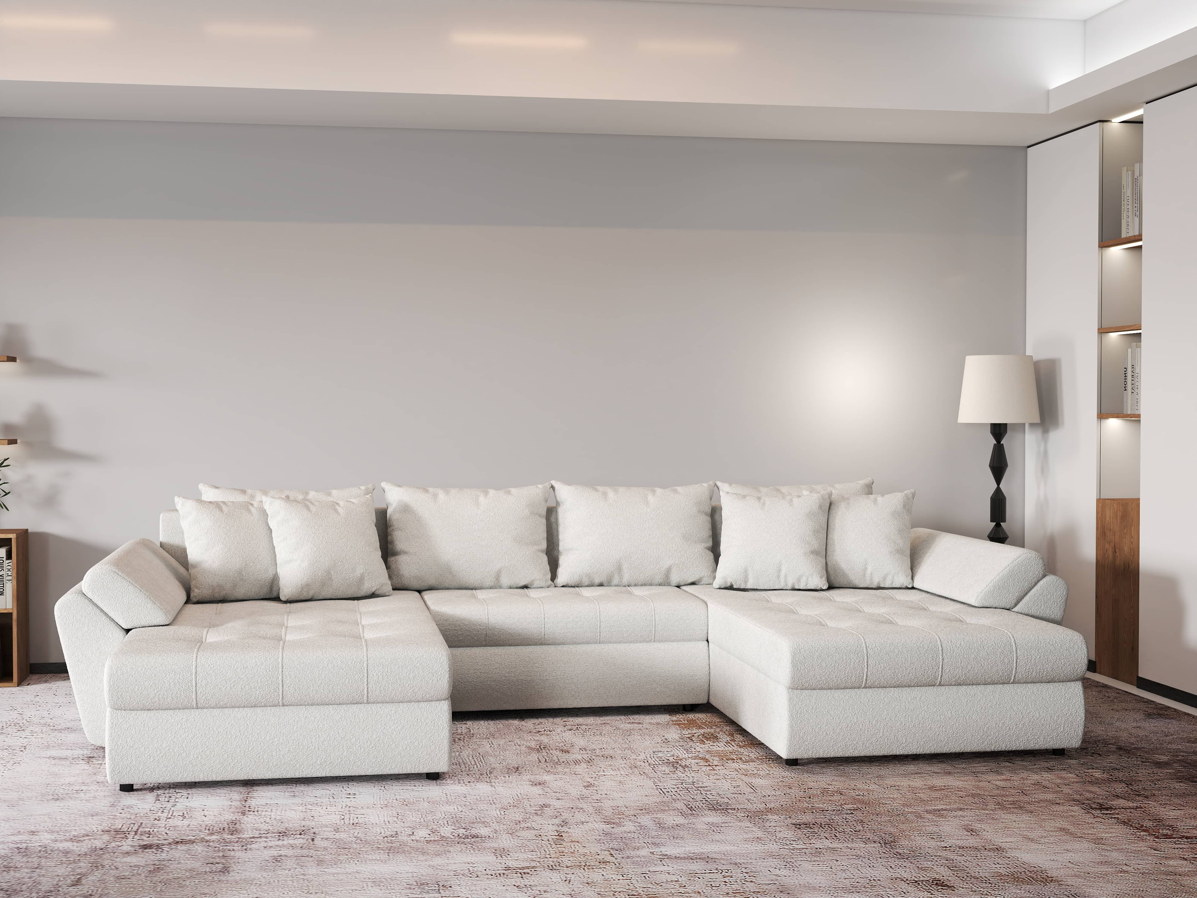 Colțar extensibil dumonde cu ladă de depozitare si sezut confortabil din spuma HR, Loana U Euphoria Ivory 355x185 cm Fabrica