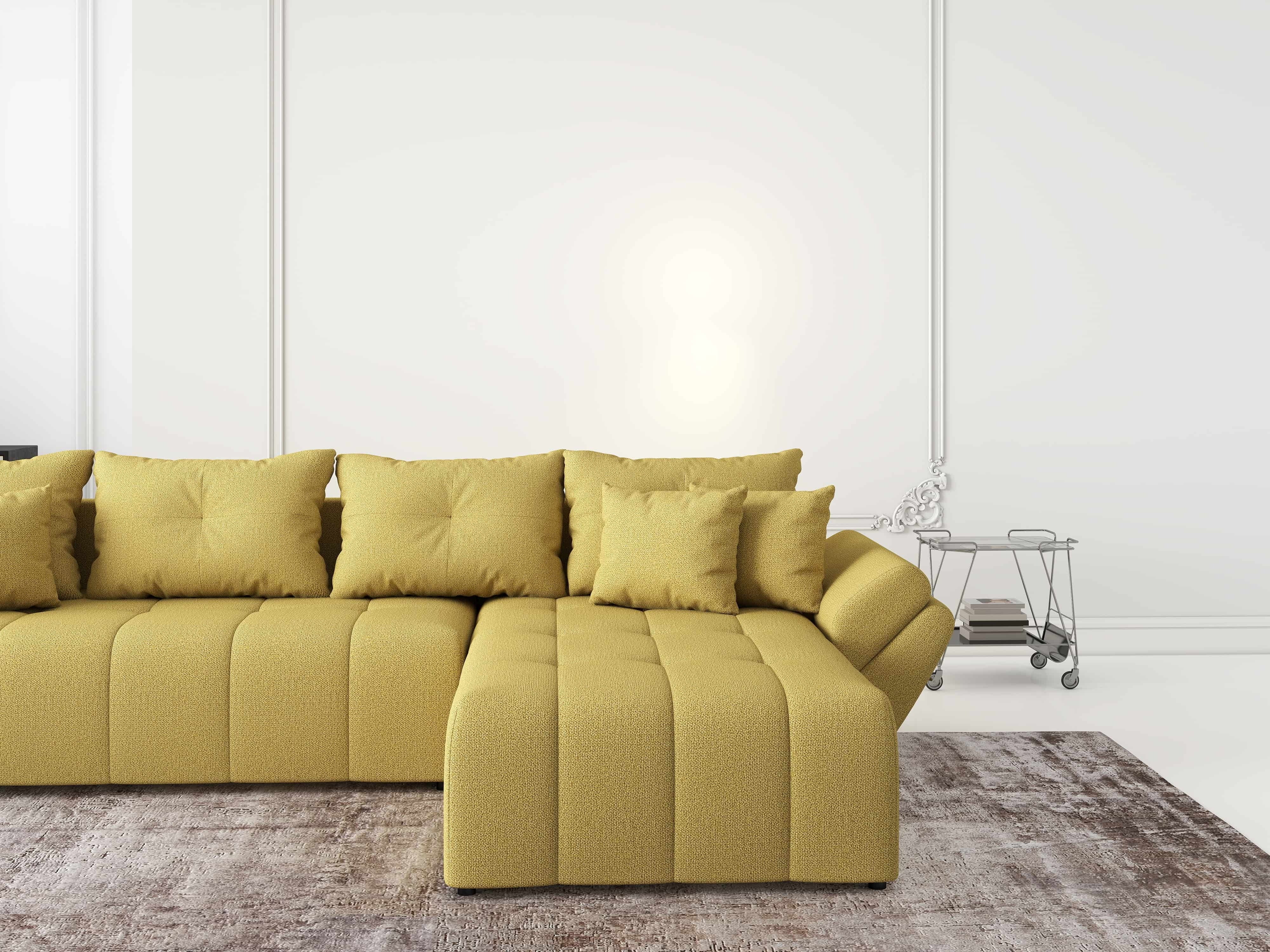 Colțar extensibil dumonde cu ladă de depozitare si sezut confortabil din spuma HR, Berlin XL Enjoy Melon 350x185 cm II Fabrica