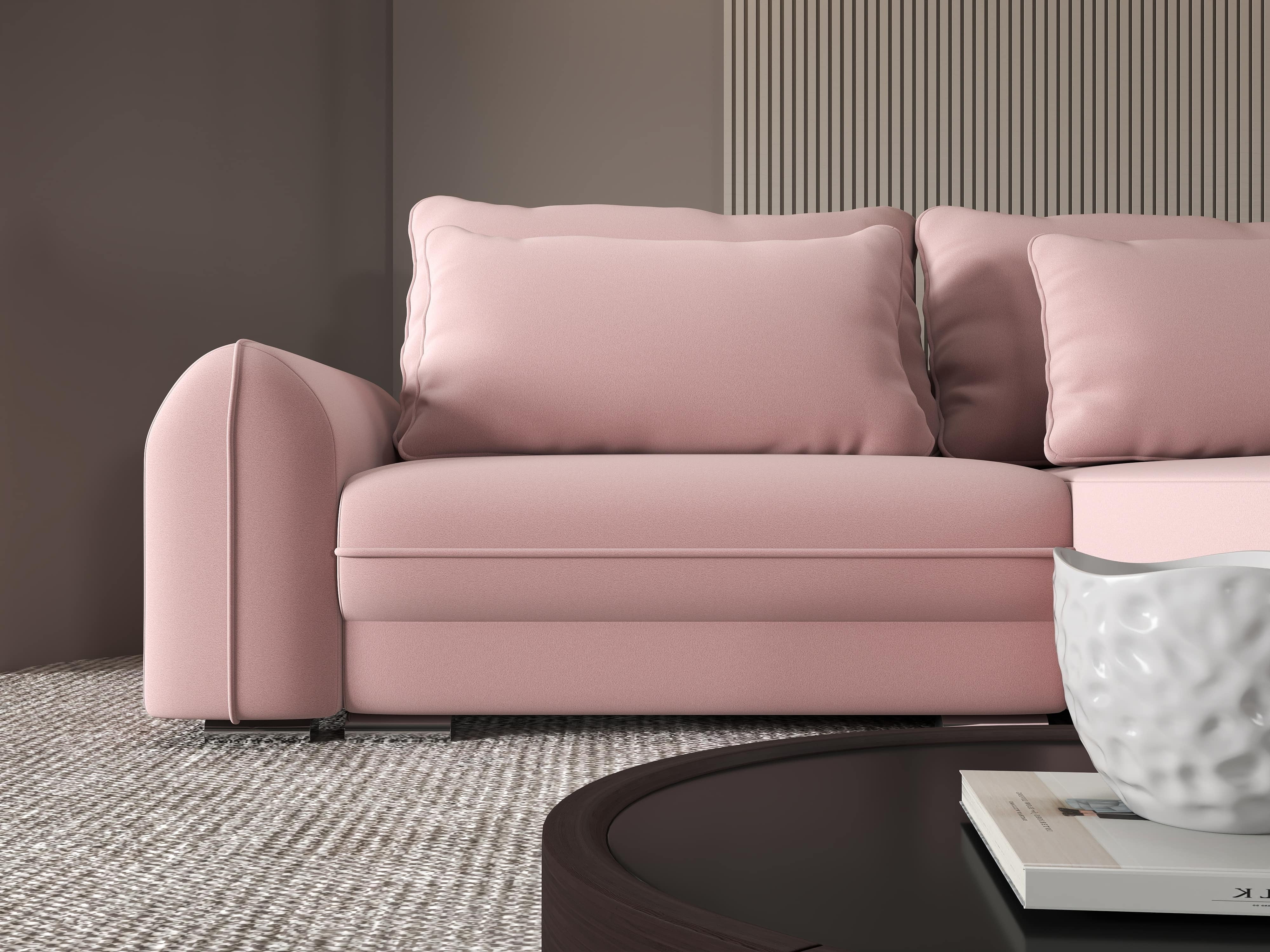 Colțar extensibil dumonde cu ladă de depozitare si sezut confortabil din spuma HR, Denver Royal Roz 275x185 cm II Fabrica