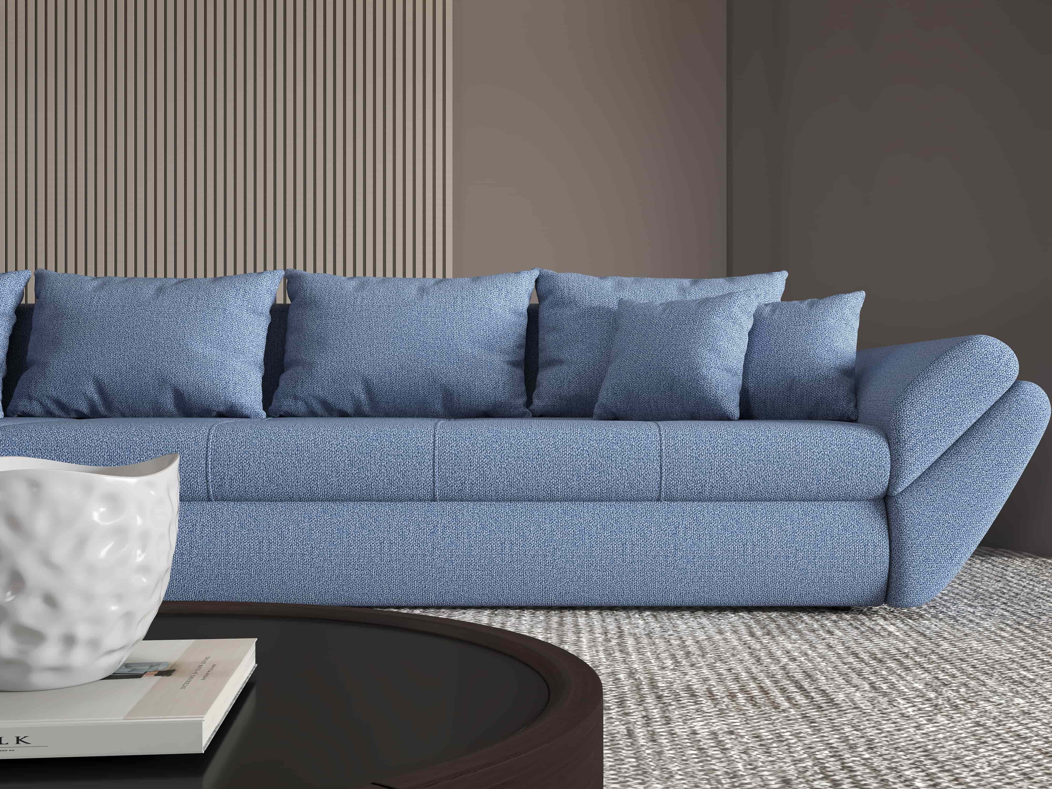 Colțar extensibil dumonde cu ladă de depozitare si sezut confortabil din spuma HR, Loana XL Enjoy Albastru 335x185 cm Fabrica