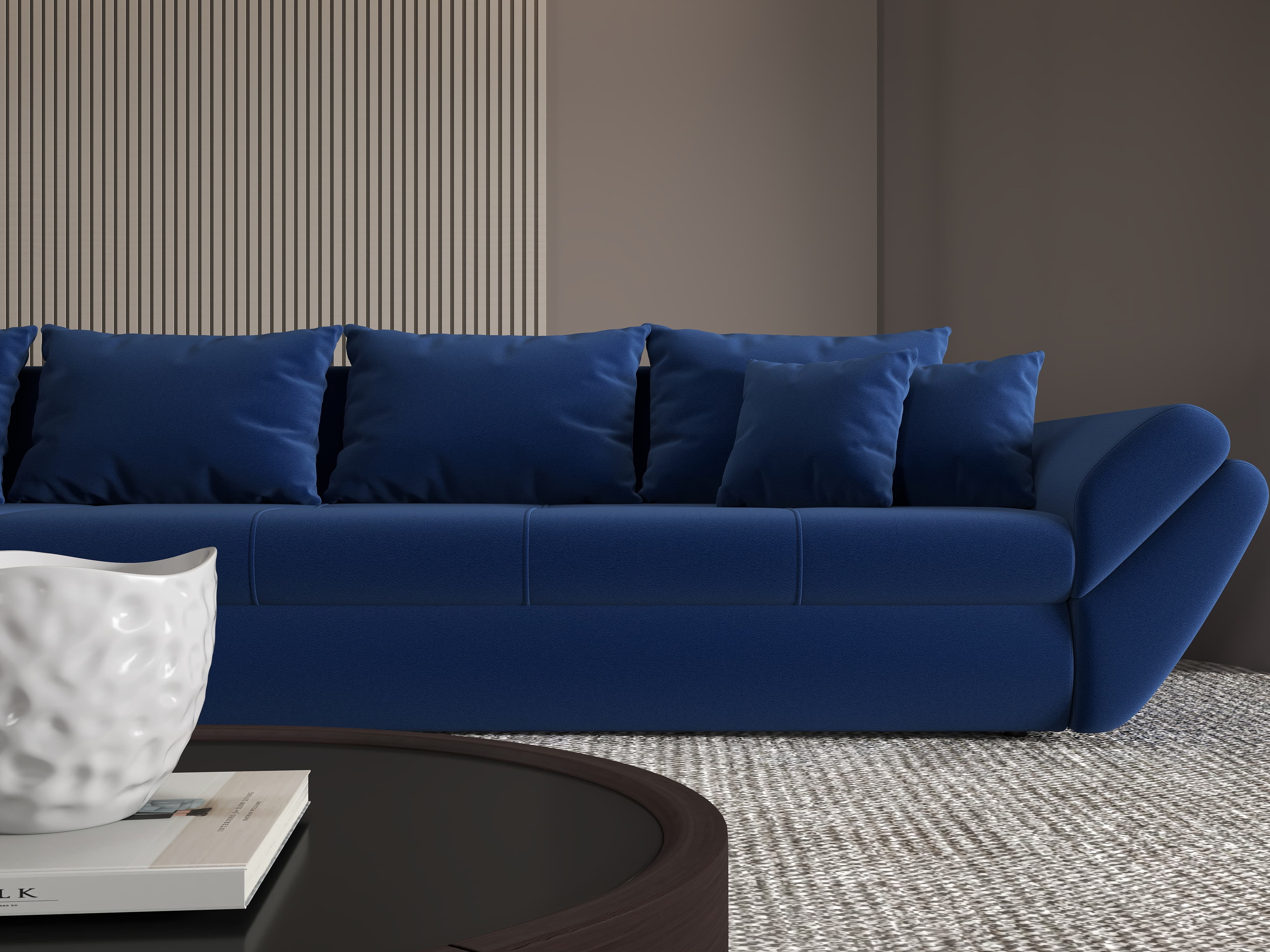 Colțar extensibil dumonde cu ladă de depozitare si sezut confortabil din spuma HR, Loana XL Royal Albastru 335x185 cm Fabrica