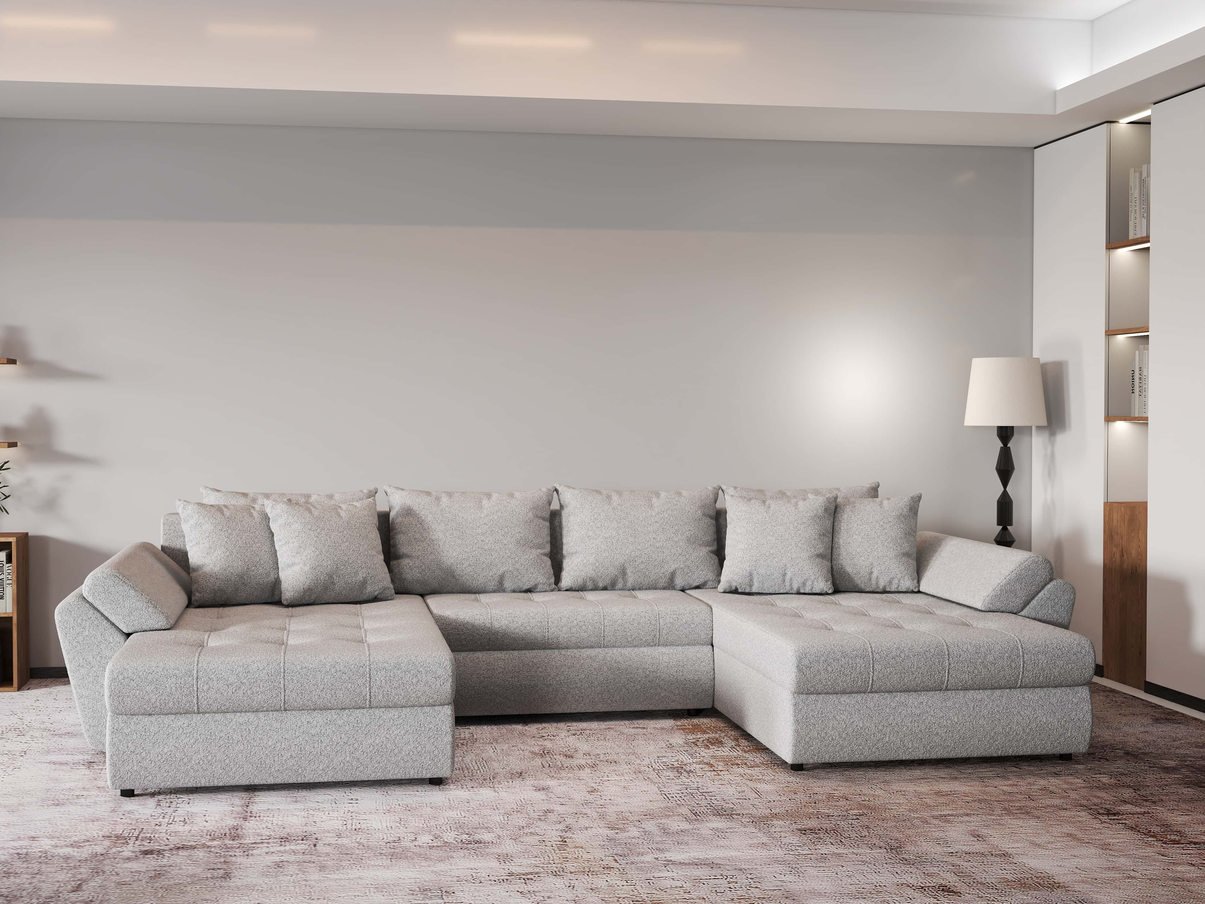 Colțar extensibil dumonde cu ladă de depozitare si sezut confortabil din spuma HR, Loana U Euphoria Dove 355x185 cm Fabrica