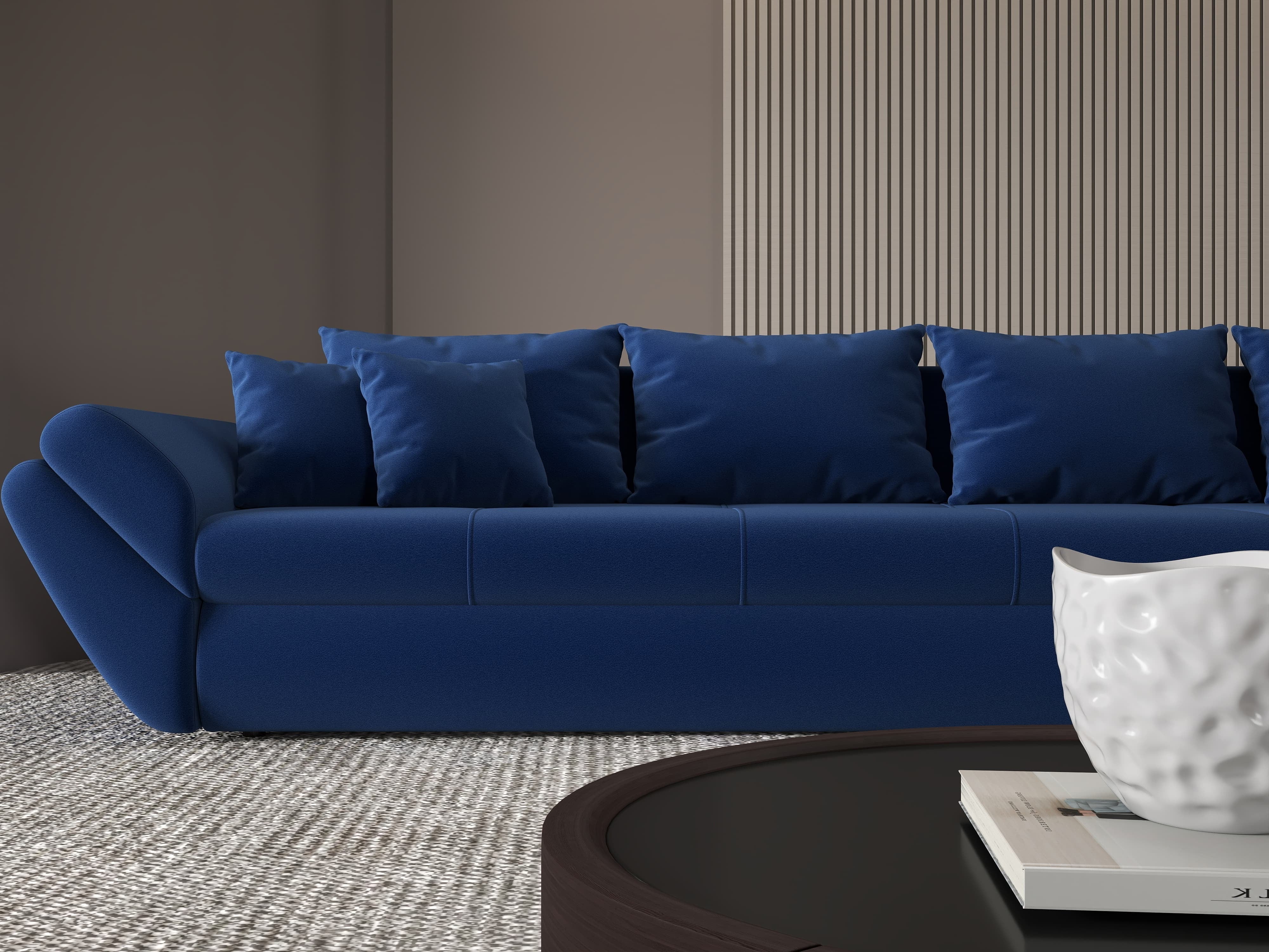 Colțar extensibil dumonde cu ladă de depozitare si sezut confortabil din spuma HR, Loana XL Royal Albastru II 335x185 cm Fabrica