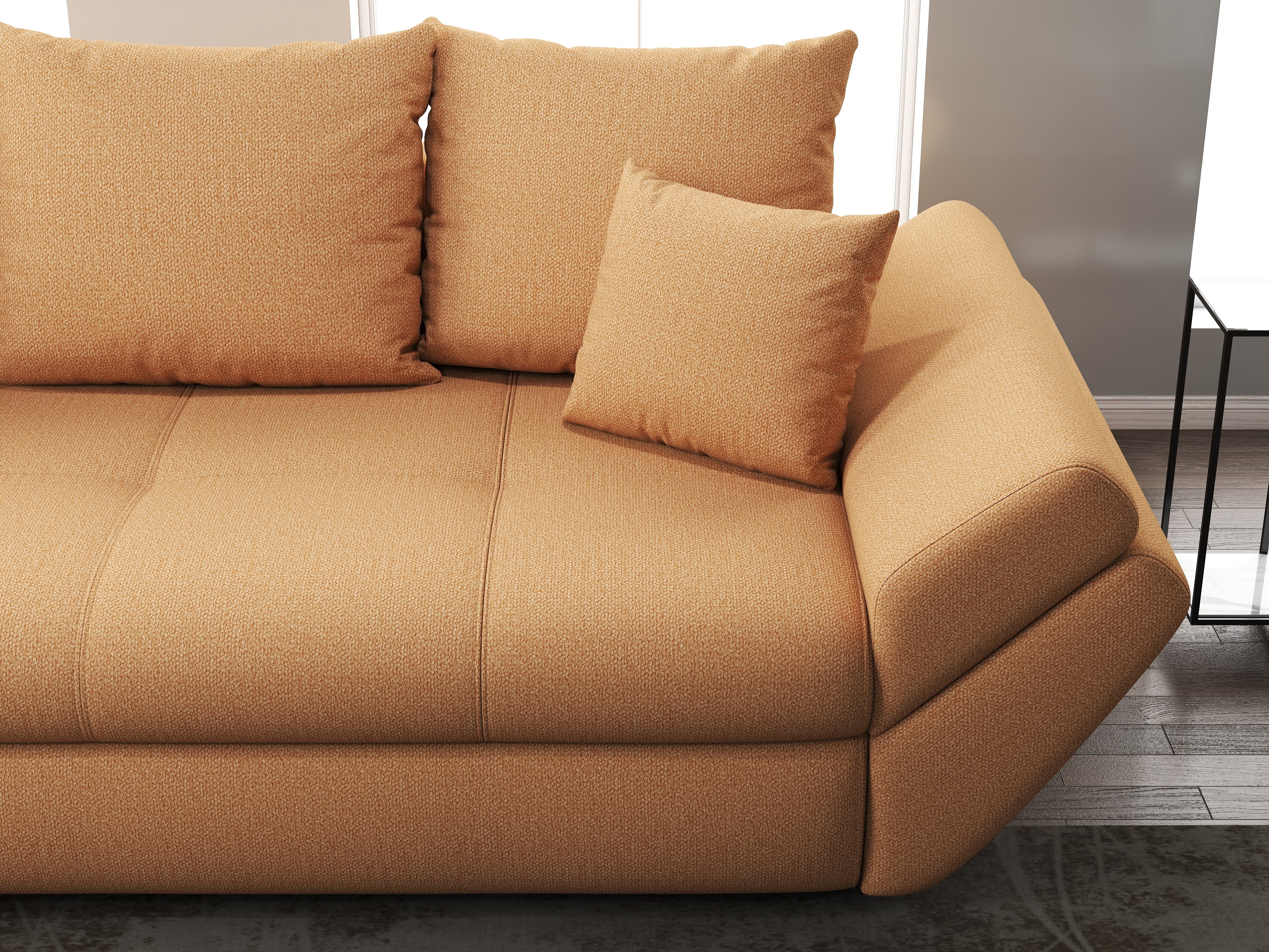 Canapea extensibilă dumonde cu ladă de depozitare si sezut confortabil din spuma HR, Loana Enjoy Mango 250x100 cm Fabrica