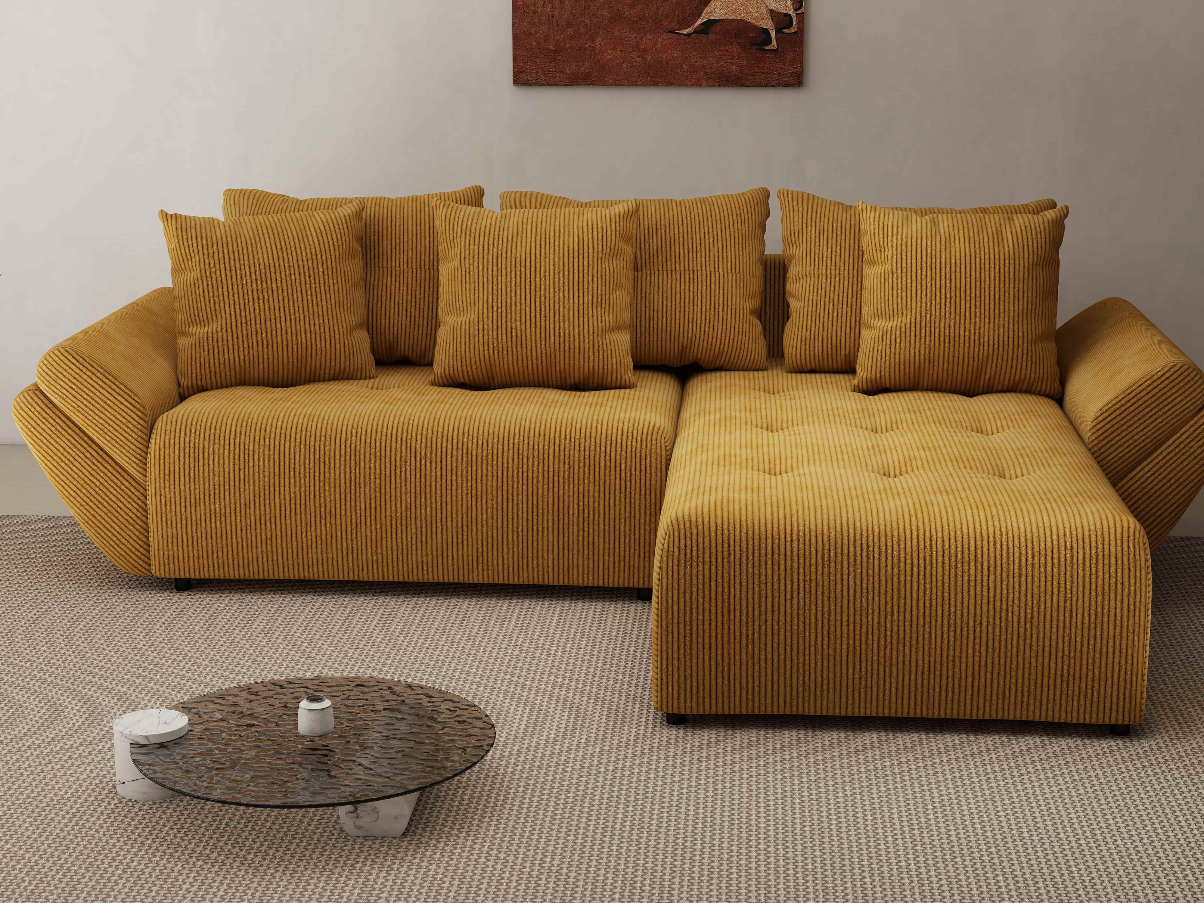 Colțar extensibil dumonde cu ladă de depozitare si sezut confortabil din spuma HR, Berlin Zoom Mustar 280x185 cm II Fabrica