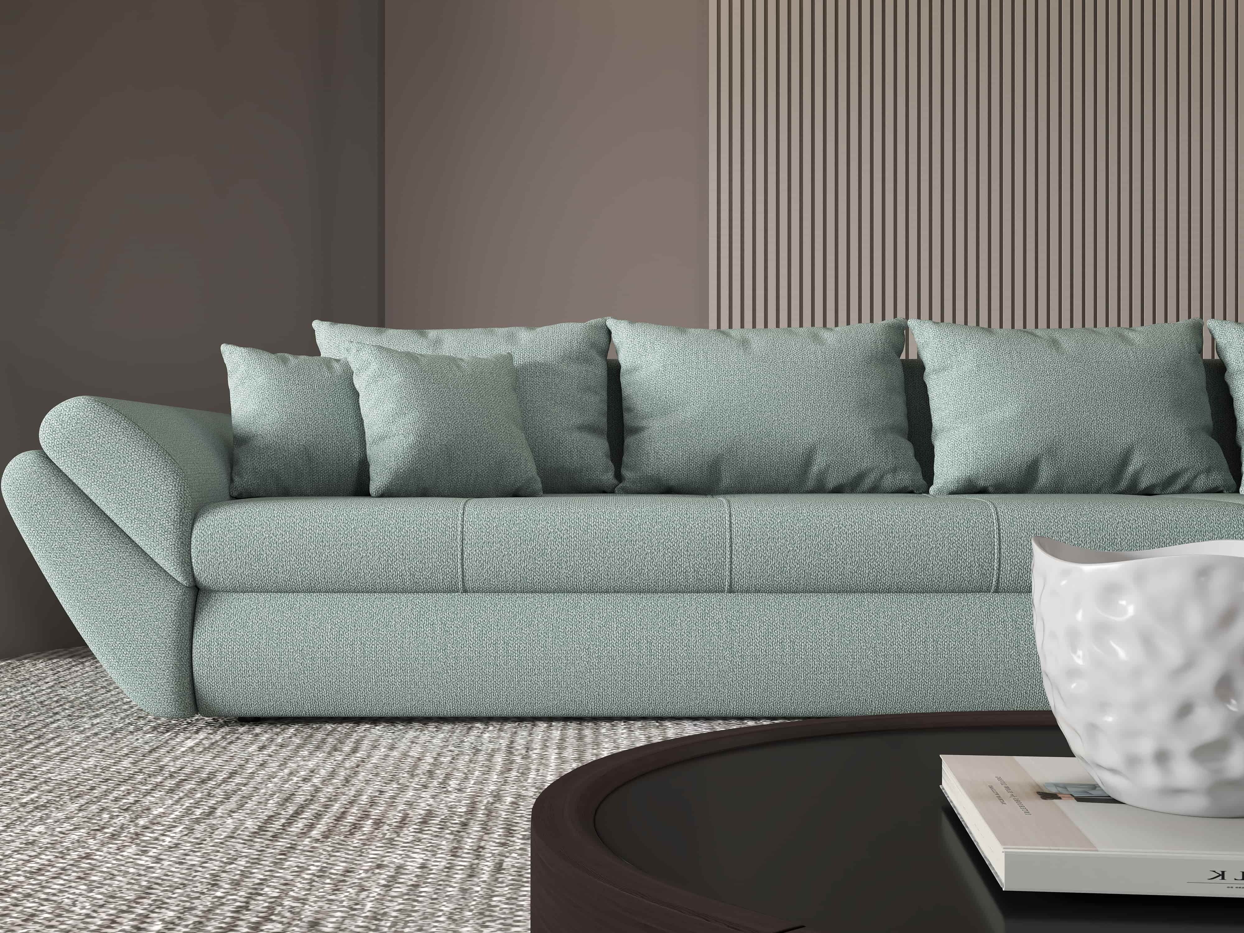 Colțar extensibil dumonde cu ladă de depozitare si sezut confortabil din spuma HR, Loana XL Enjoy Mint II 335x185 cm Fabrica