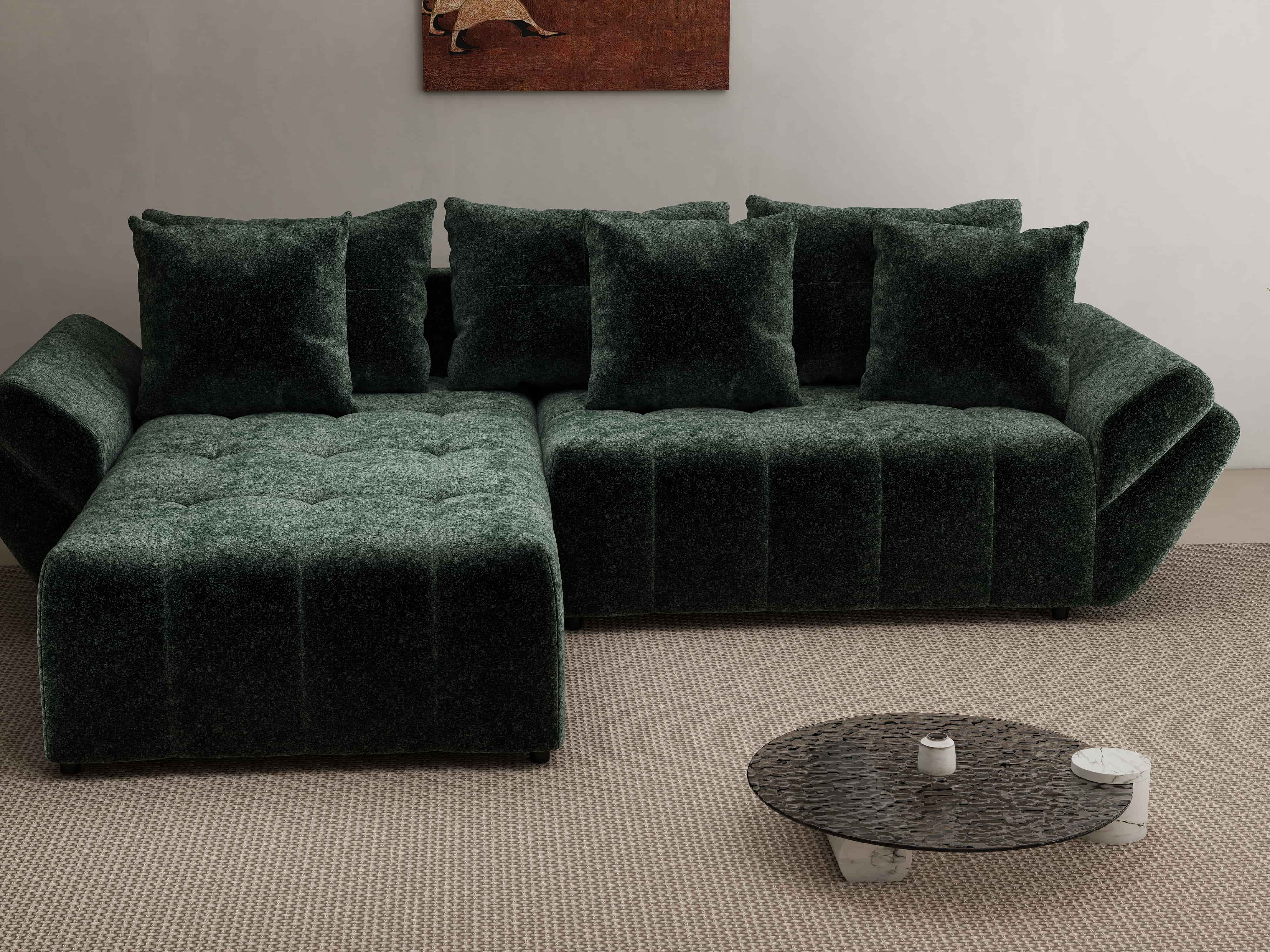 Colțar extensibil dumonde cu ladă de depozitare si sezut confortabil din spuma HR, Berlin Euphoria Verde 280x185 cm Fabrica