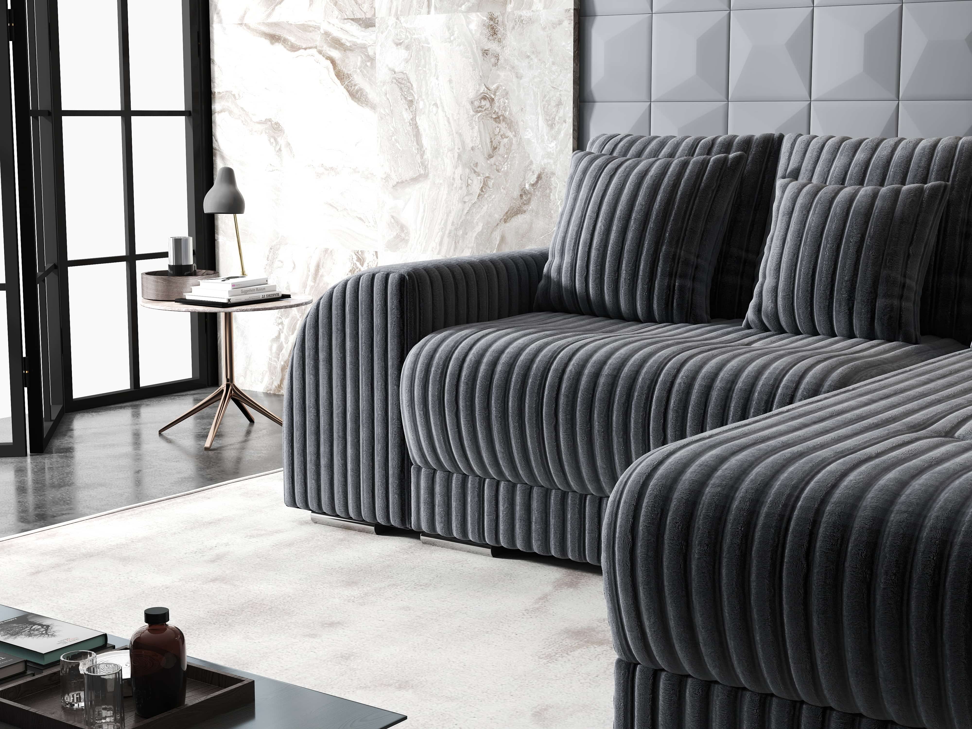 Colțar extensibil dumonde cu ladă de depozitare si sezut confortabil din spuma HR, Verona Ambience Gri II 290x185 cm Fabrica