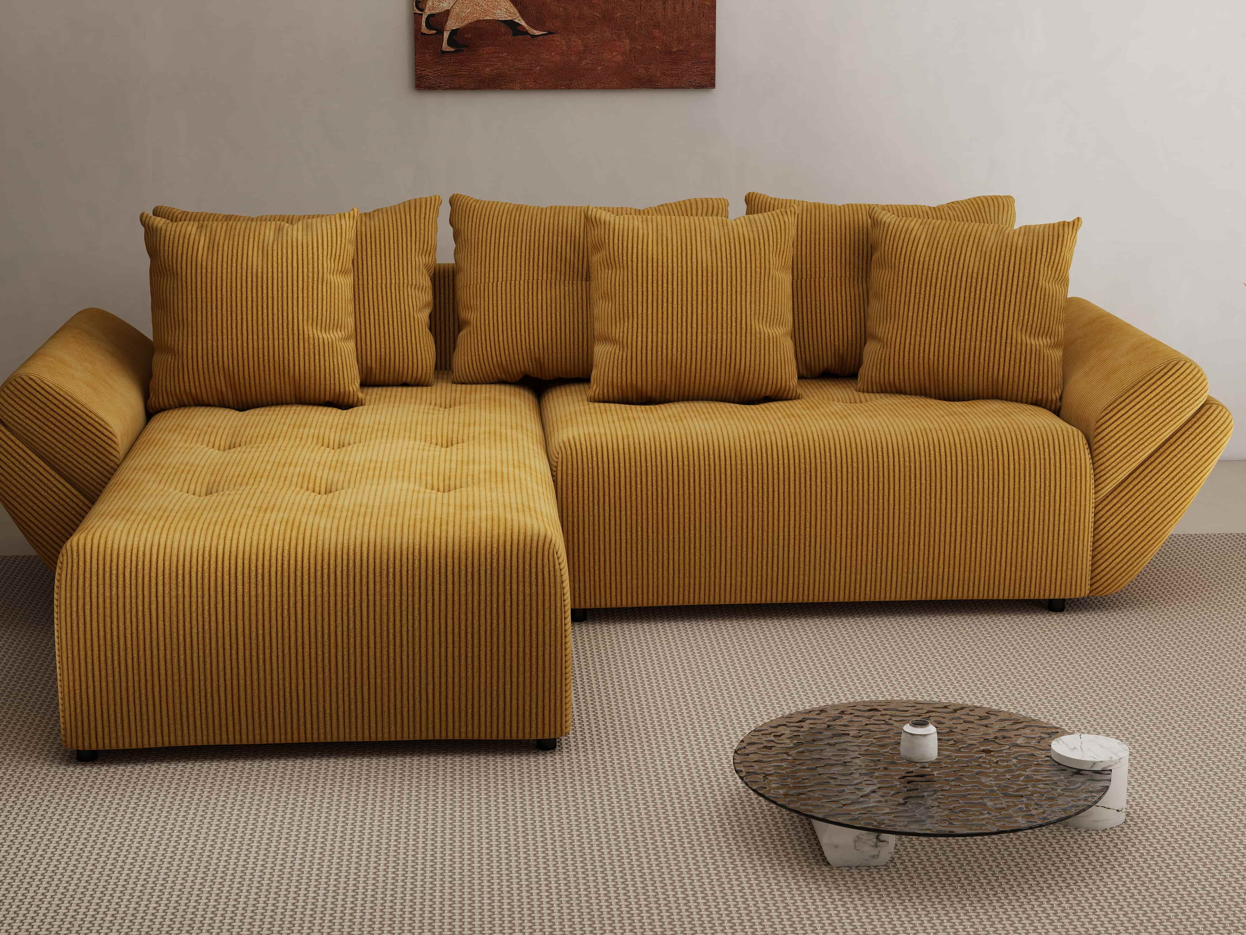 Colțar extensibil dumonde cu ladă de depozitare si sezut confortabil din spuma HR, Berlin Zoom Mustar 280x185 cm Fabrica