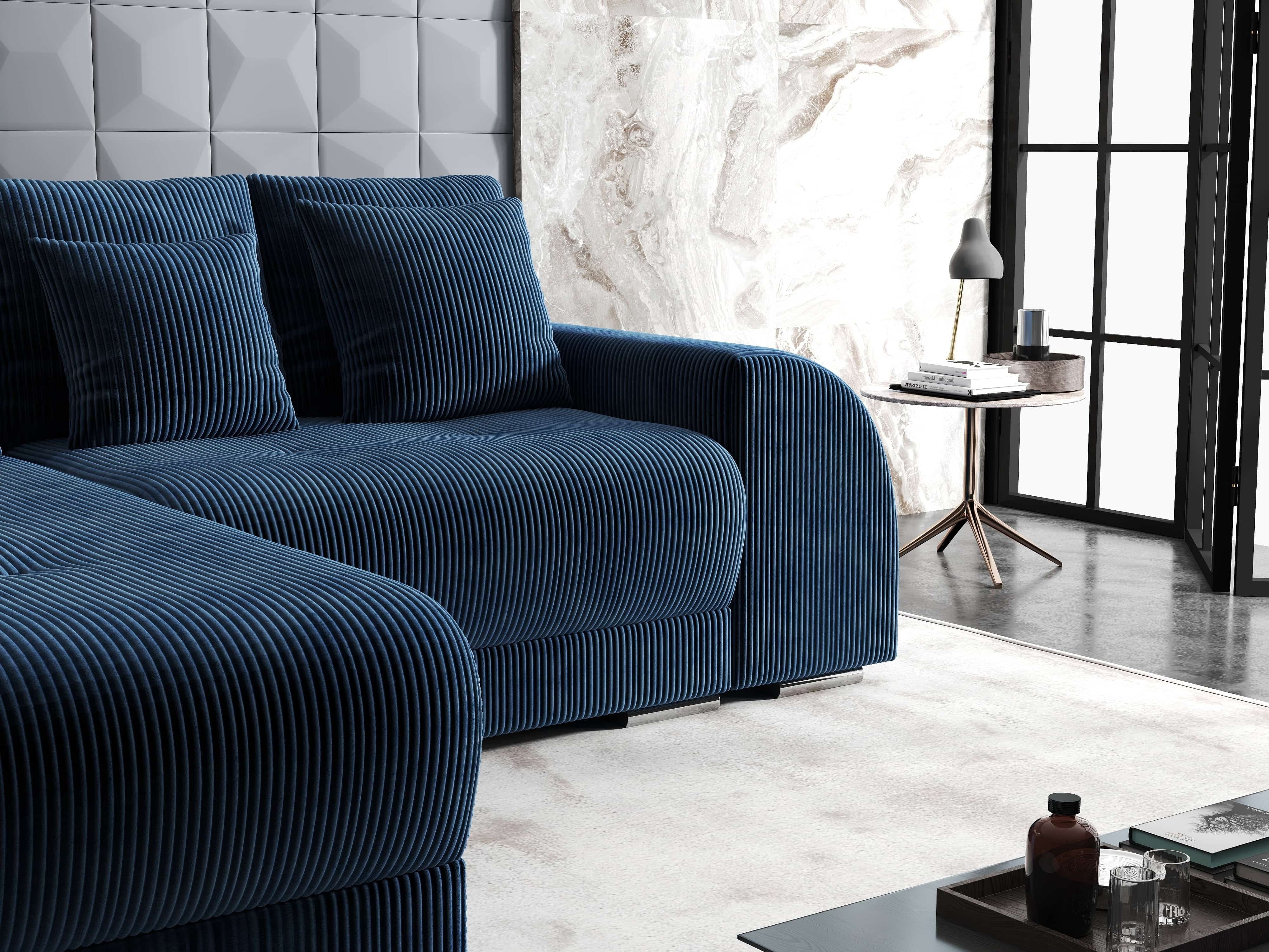 Colțar extensibil dumonde cu ladă de depozitare si sezut confortabil din spuma HR, Verona Zoom Albastru 290x185 cm Fabrica