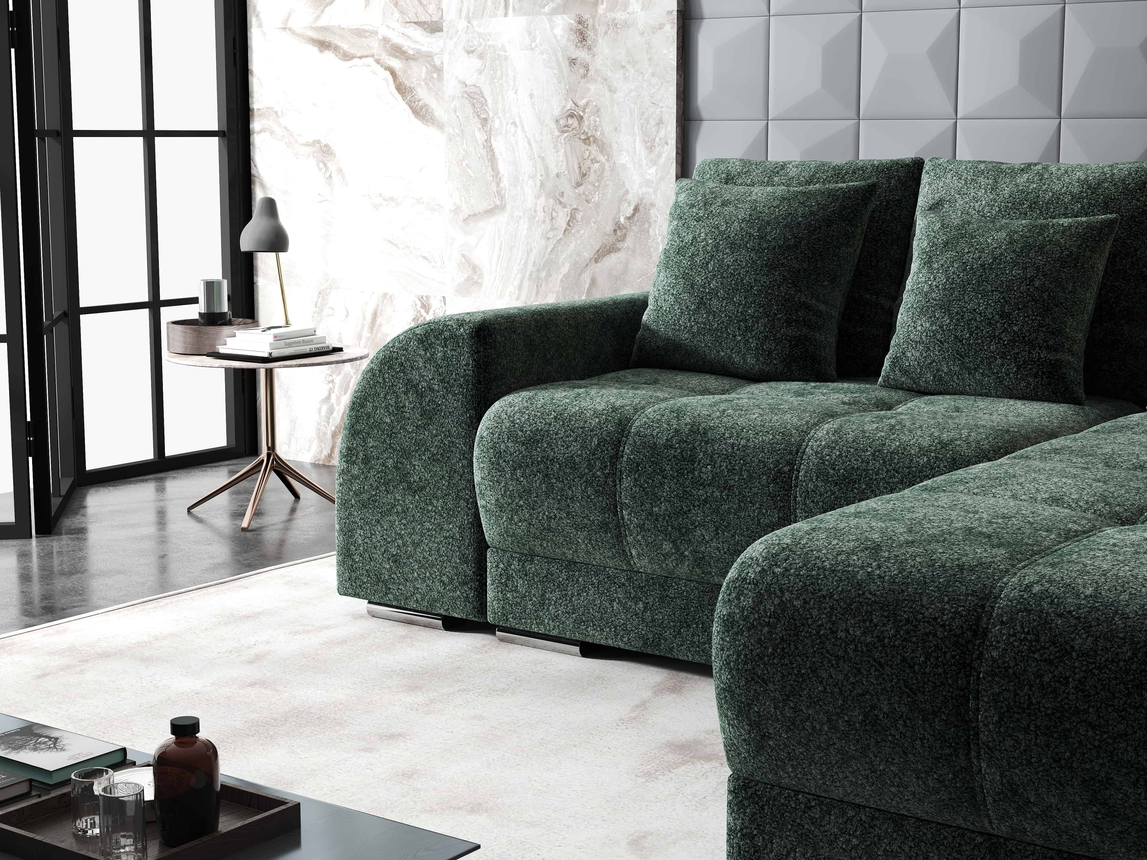 Colțar extensibil dumonde cu ladă de depozitare si sezut confortabil din spuma HR, Verona Euphoria Verde II 290x185 cm Fabrica