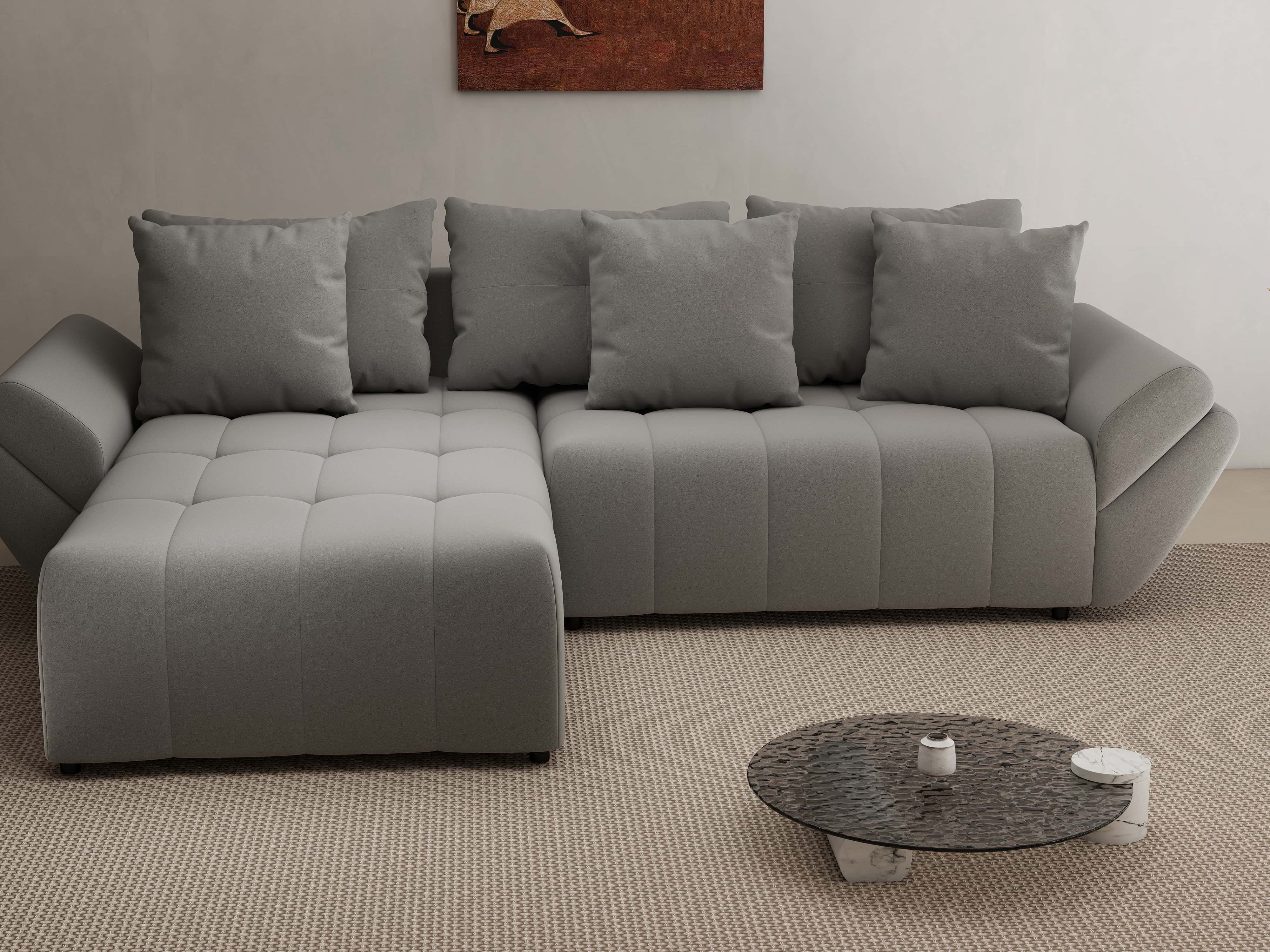 Colțar extensibil dumonde cu ladă de depozitare si sezut confortabil din spuma HR, Berlin Royal Gri 280x185 cm Fabrica