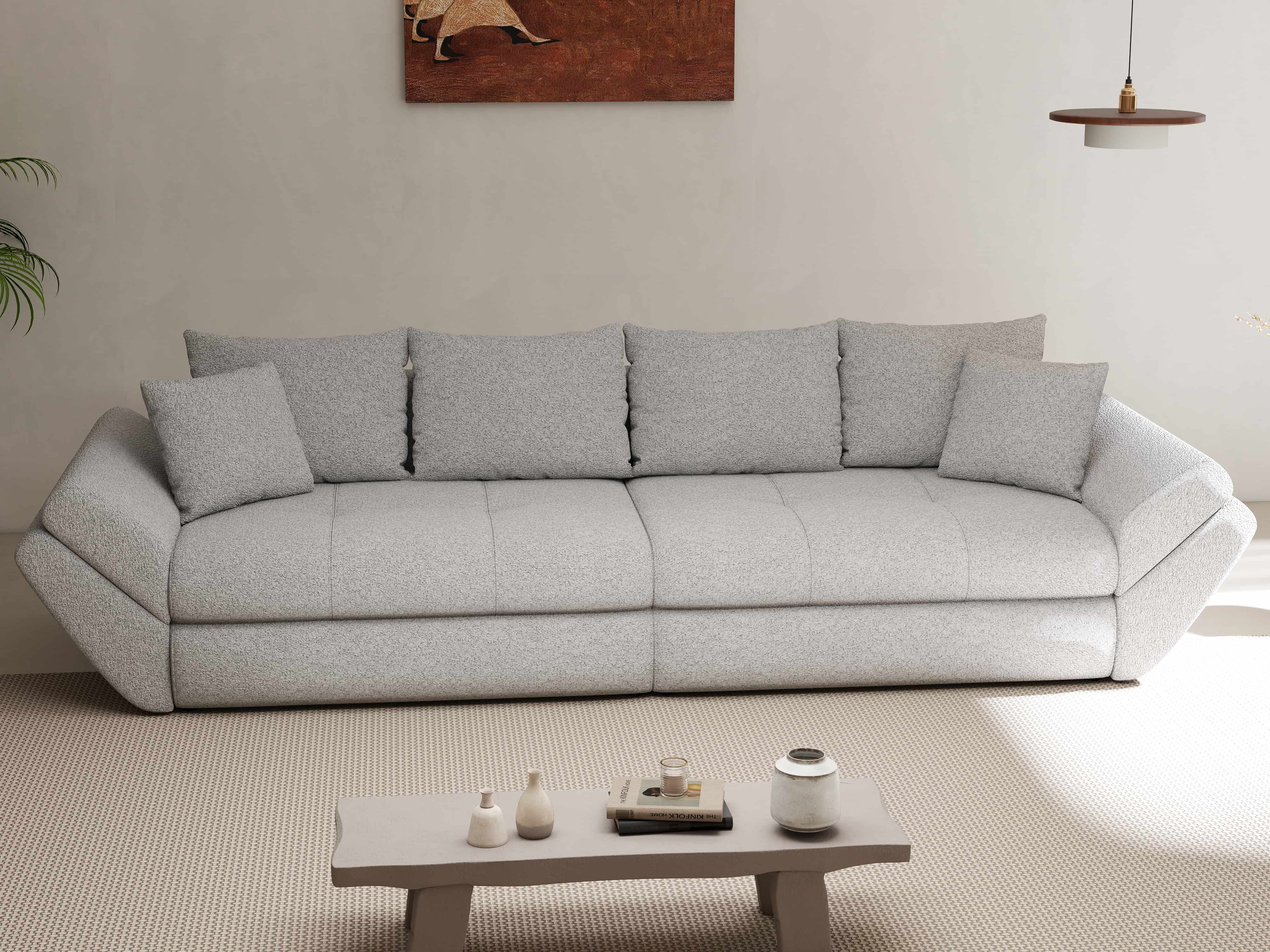 Canapea extensibilă dumonde cu ladă de depozitare si sezut confortabil din spuma HR, Loana Euphoria Dove 300x100 cm Fabrica