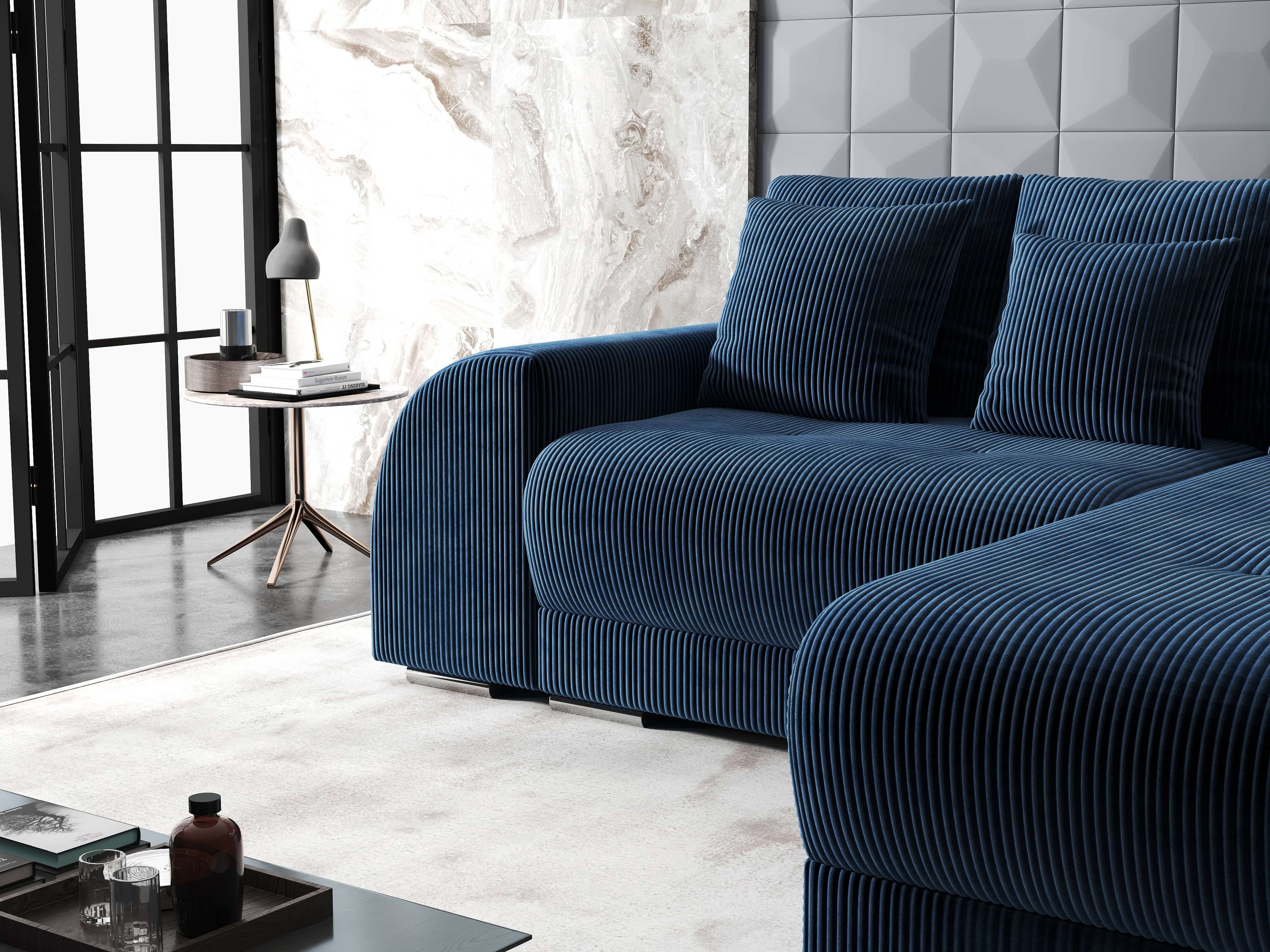 Colțar extensibil dumonde cu ladă de depozitare si sezut confortabil din spuma HR, Verona Zoom Albastru II 290x185 cm Fabrica