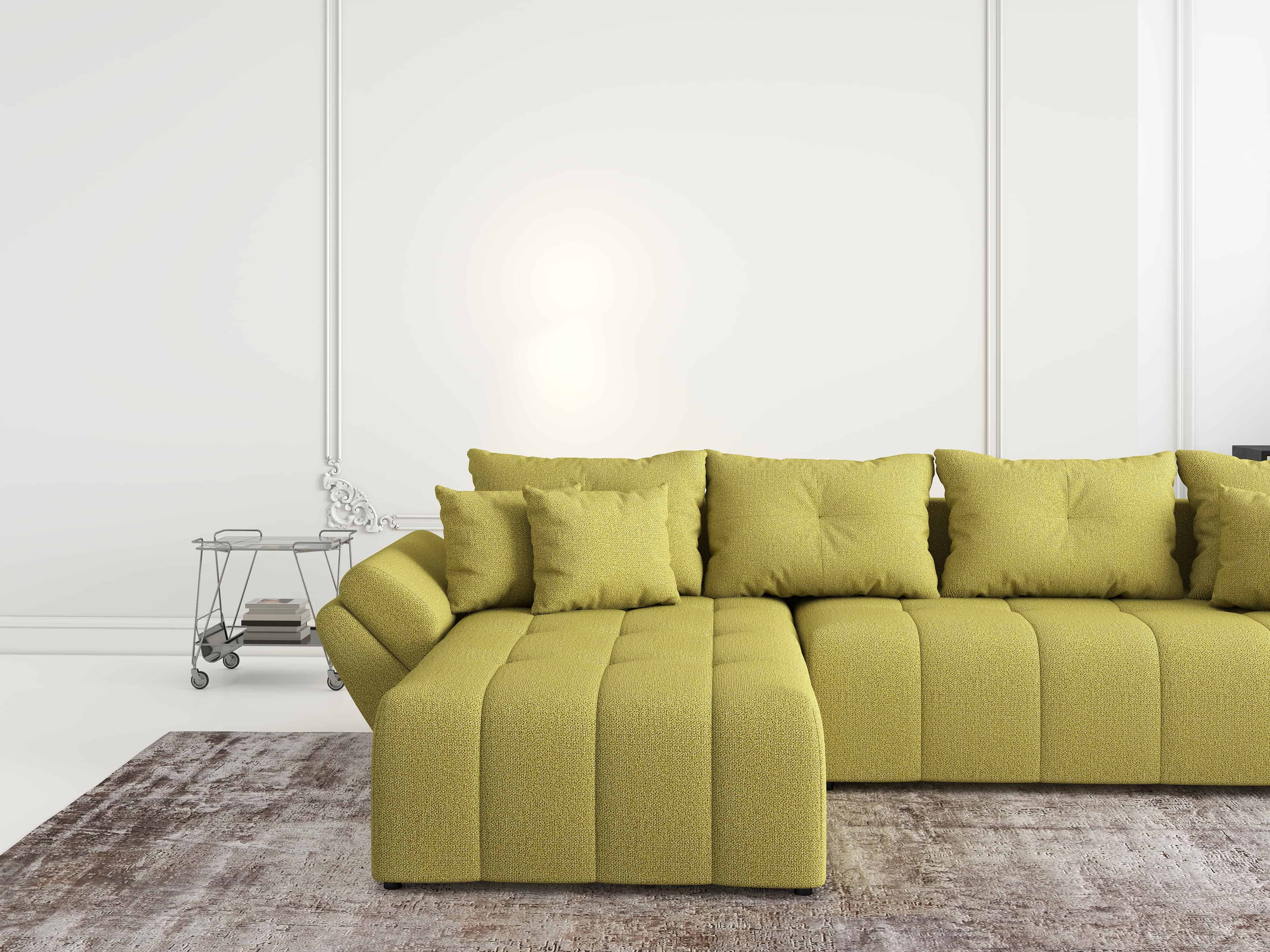 Colțar extensibil dumonde cu ladă de depozitare si sezut confortabil din spuma HR, Berlin XL Enjoy Green 350x185 cm Fabrica