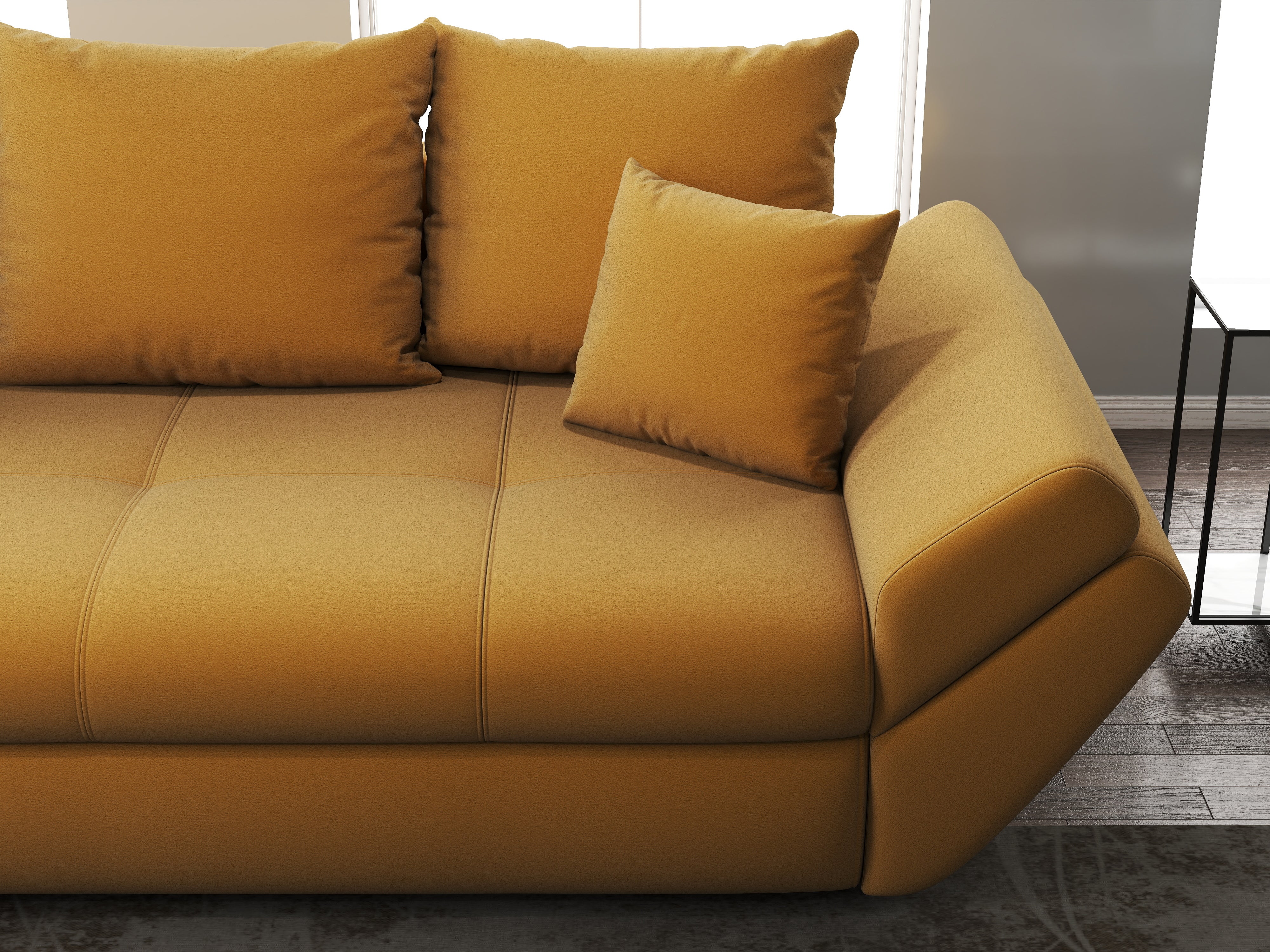 Canapea extensibilă dumonde cu ladă de depozitare si sezut confortabil din spuma HR, Loana Royal Mustar 250x100 cm Fabrica