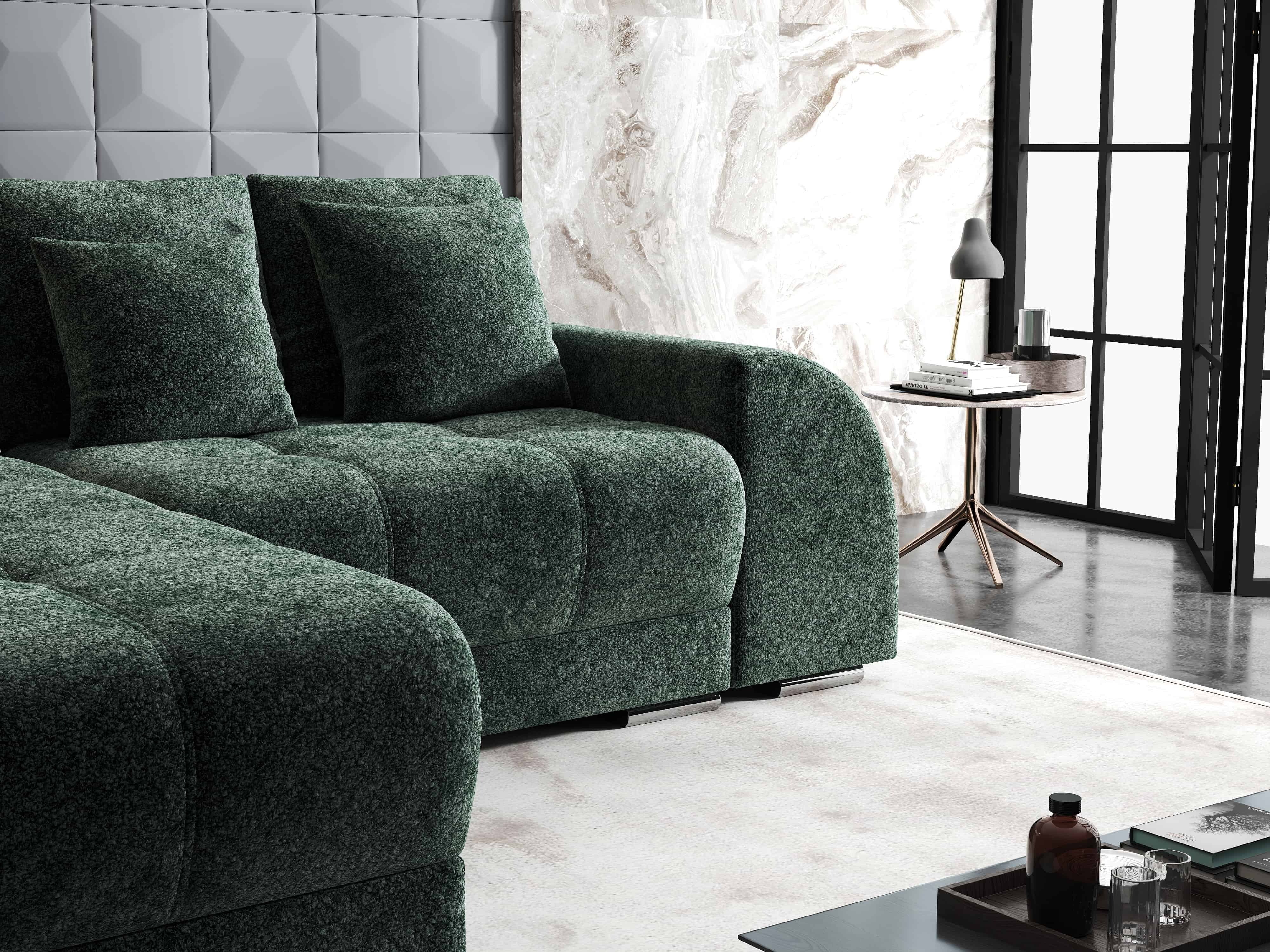 Colțar extensibil dumonde cu ladă de depozitare si sezut confortabil din spuma HR, Verona Euphoria Verde 290x185 cm Fabrica