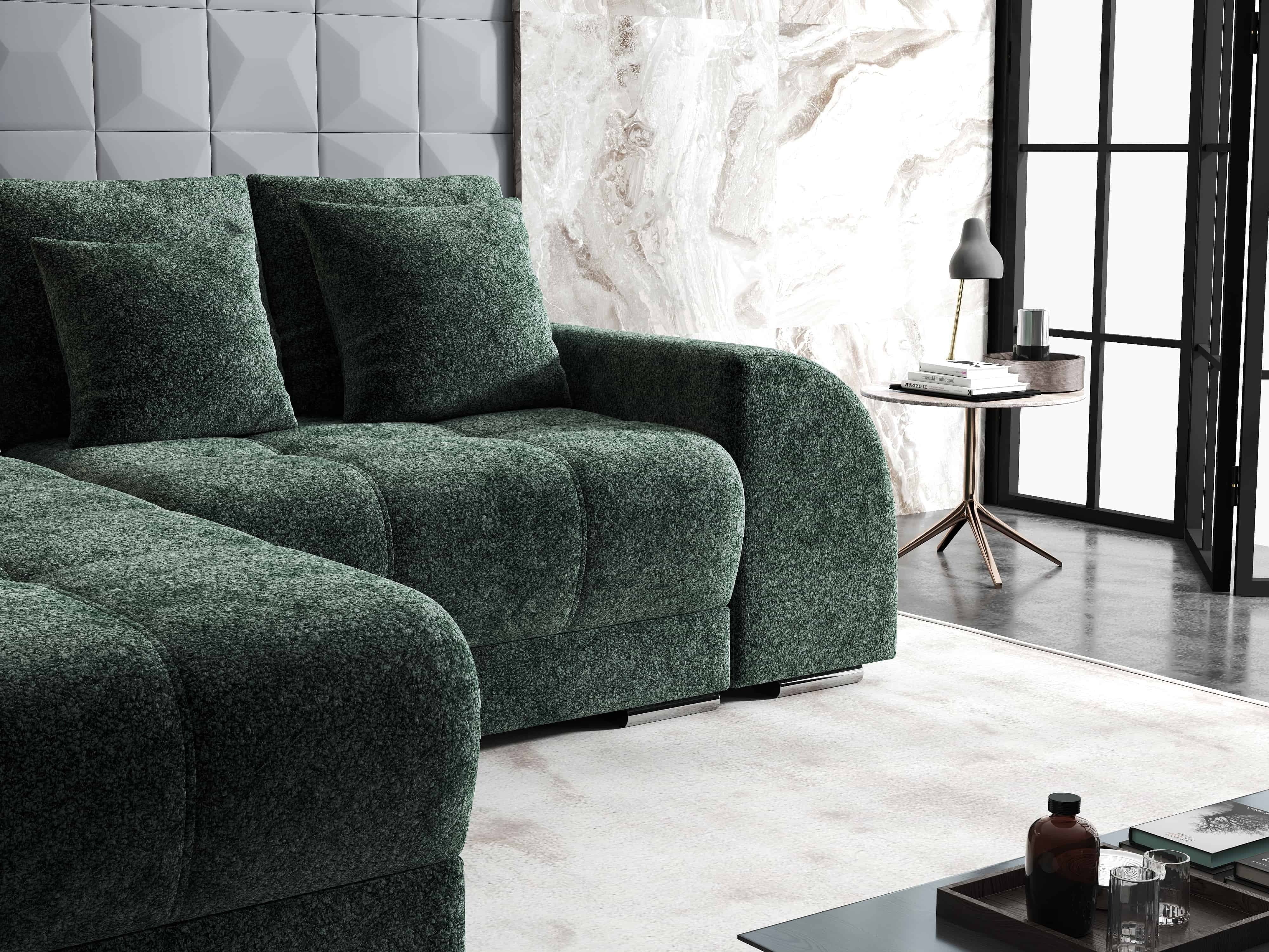 Colțar extensibil dumonde cu ladă de depozitare si sezut confortabil din spuma HR, Verona Euphoria Verde 290x185 cm Fabrica