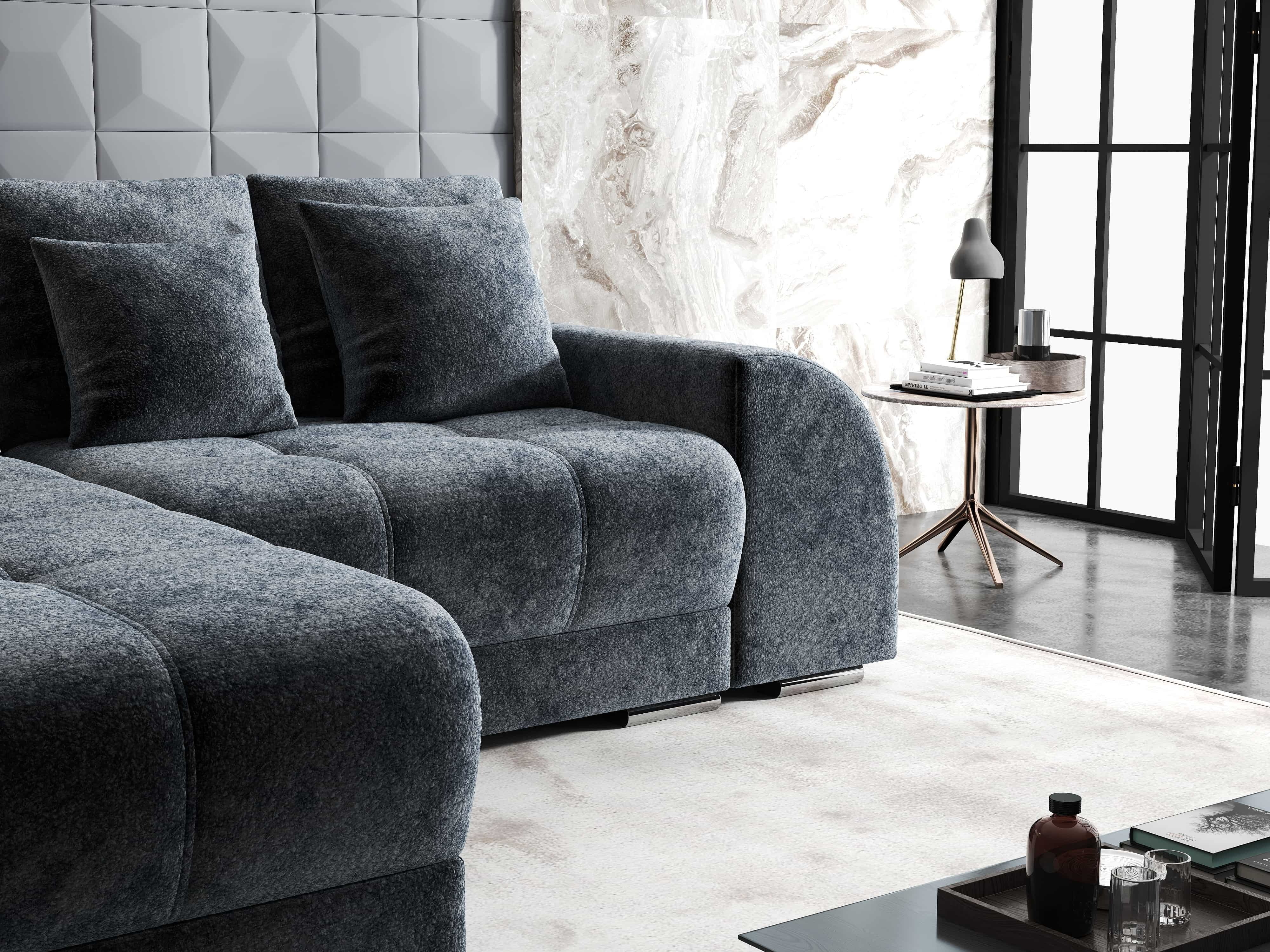 Colțar extensibil dumonde cu ladă de depozitare si sezut confortabil din spuma HR, Verona Euphoria Grafit 290x185 cm Fabrica