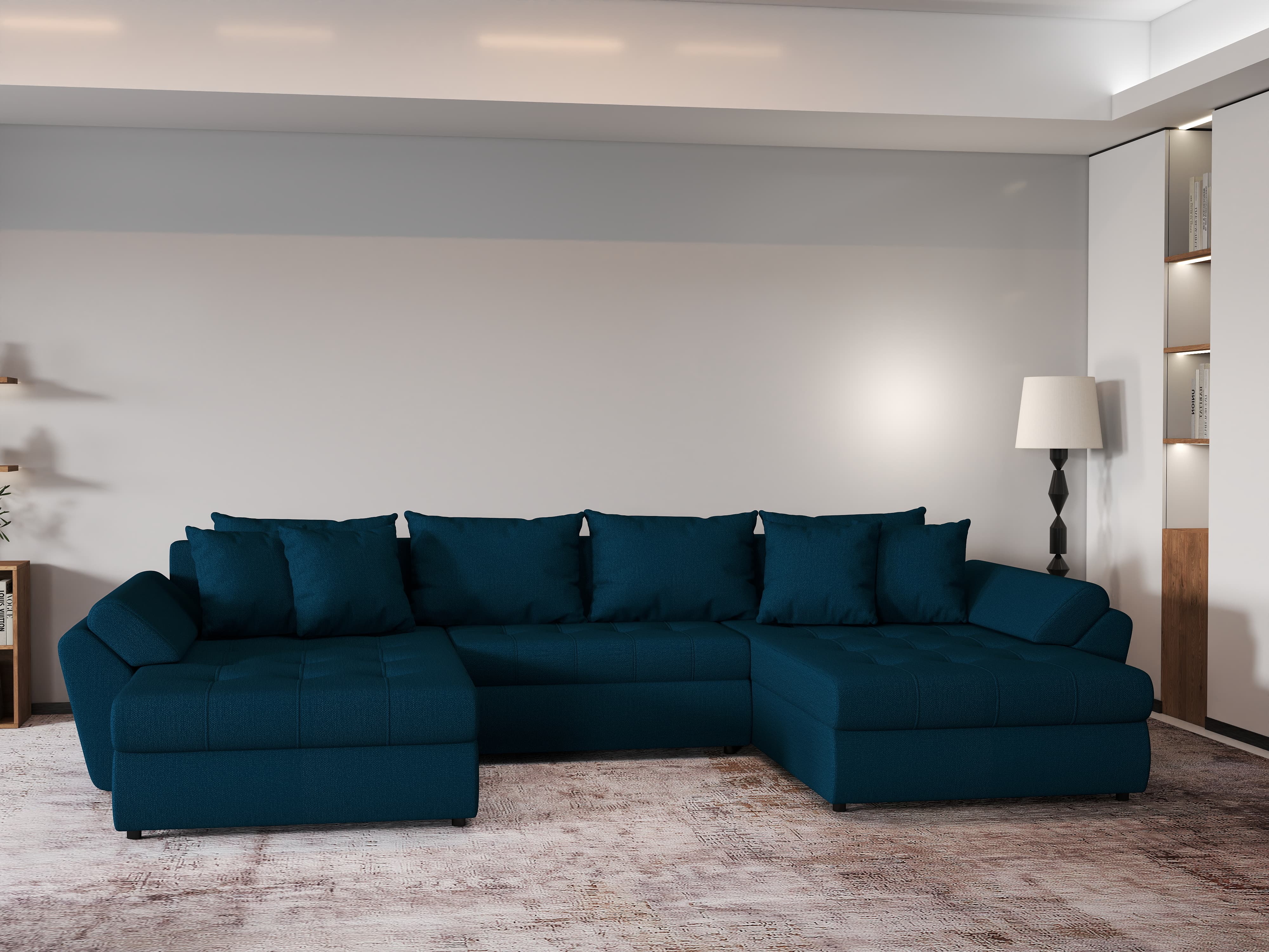 Colțar extensibil dumonde cu ladă de depozitare si sezut confortabil din spuma HR, Loana U Enjoy Petrol 355x185 cm Fabrica