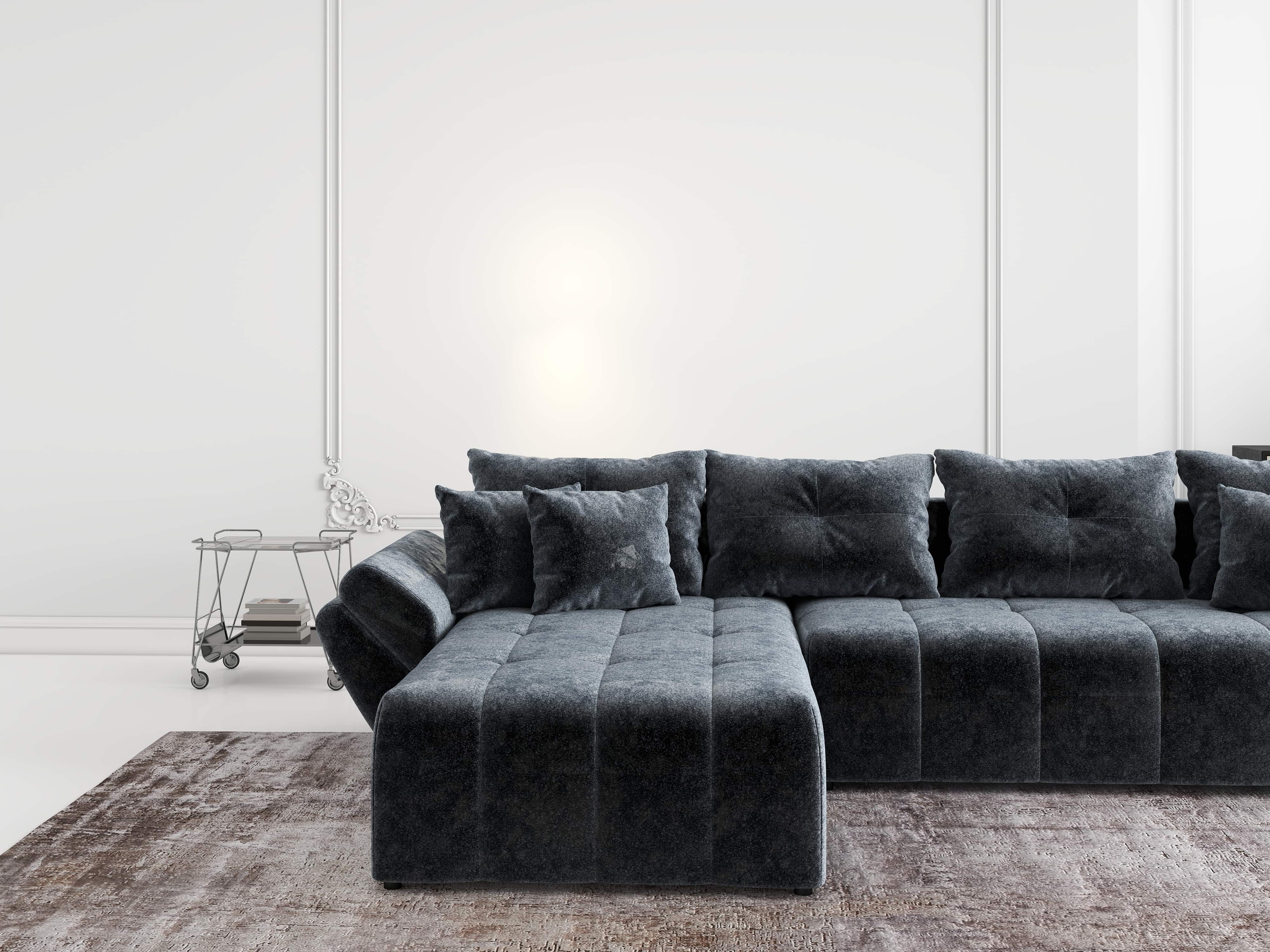 Colțar extensibil dumonde cu ladă de depozitare si sezut confortabil din spuma HR, Berlin XL Euphoria Graphite 350x185 cm Fabrica