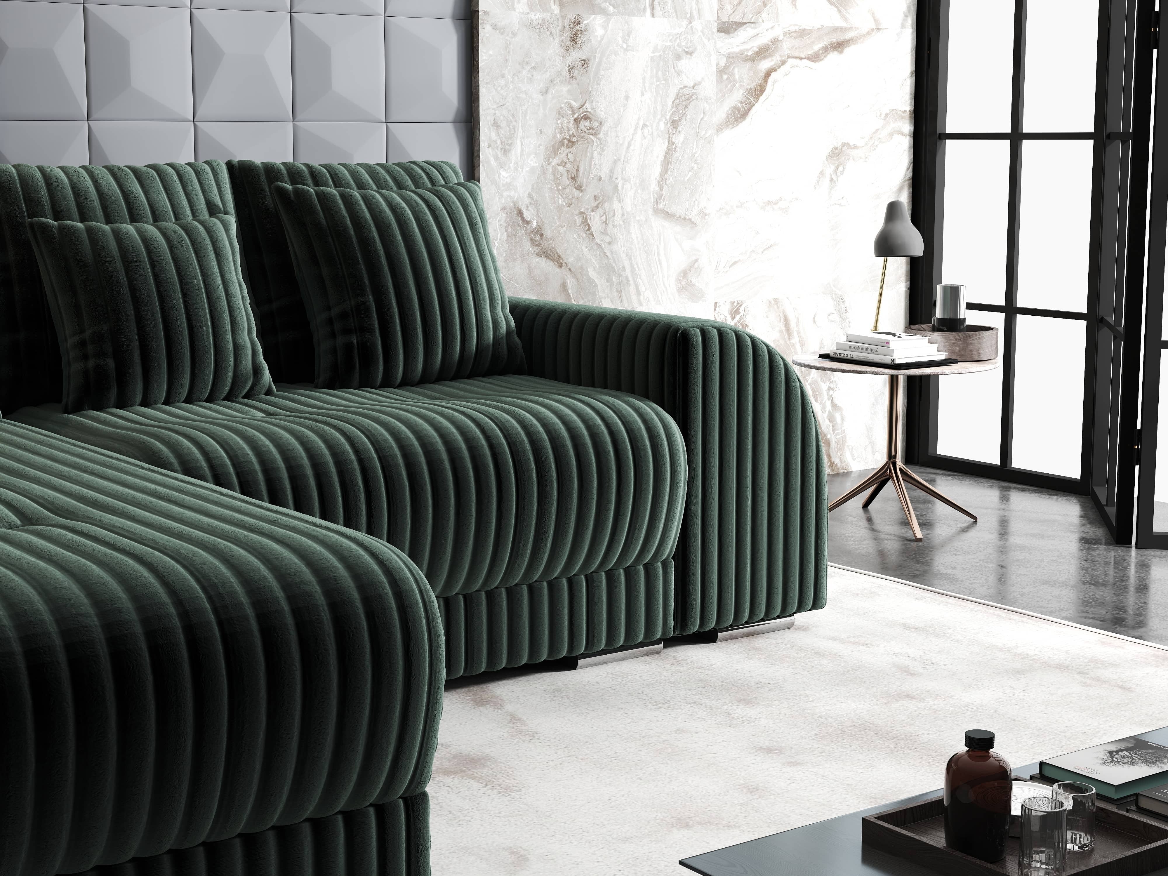 Colțar extensibil dumonde cu ladă de depozitare si sezut confortabil din spuma HR, Verona Ambience Verde 290x185 cm Fabrica