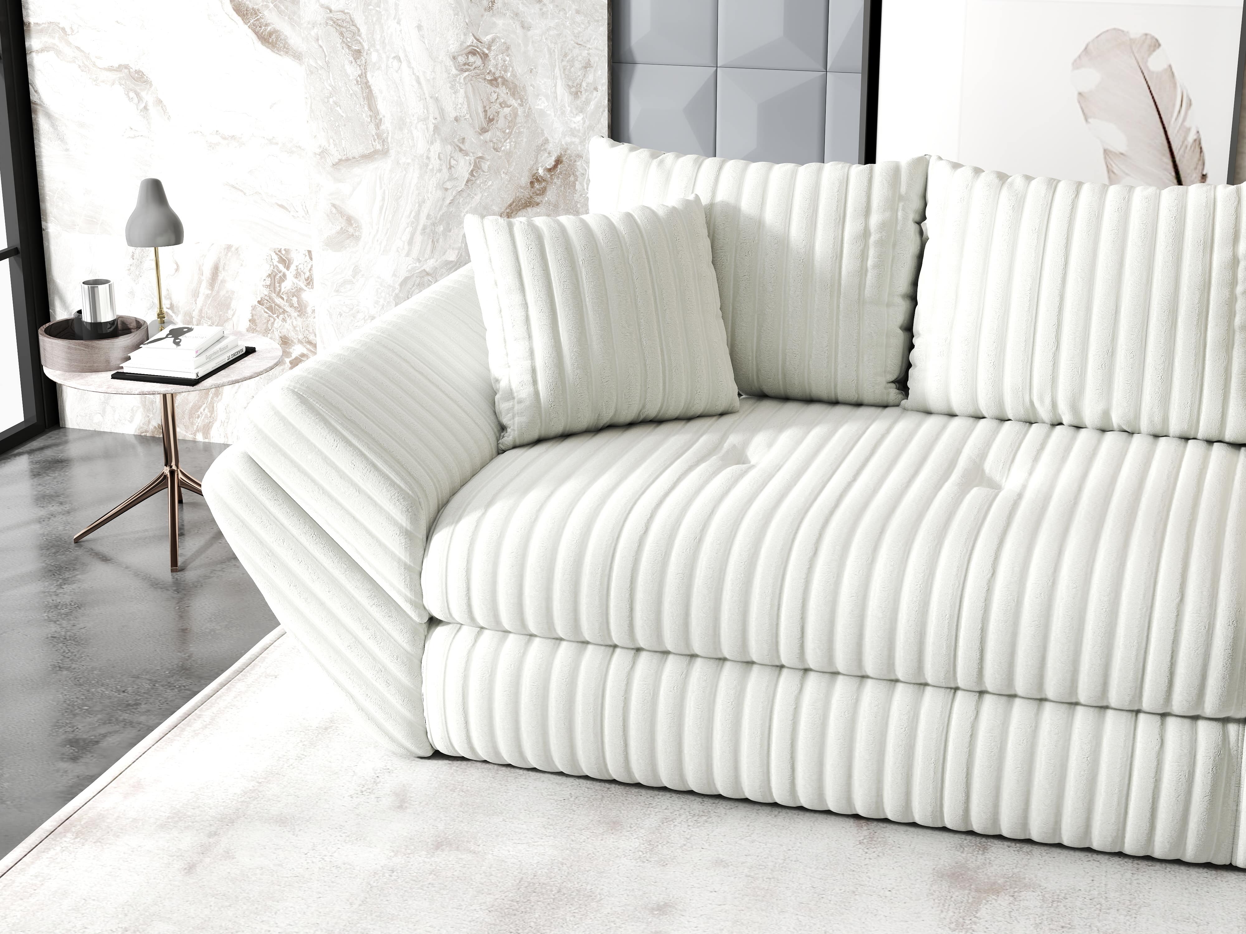 Canapea extensibilă dumonde cu ladă de depozitare si sezut confortabil din spuma HR, Loana Ambience Ivory 300x100 cm Fabrica