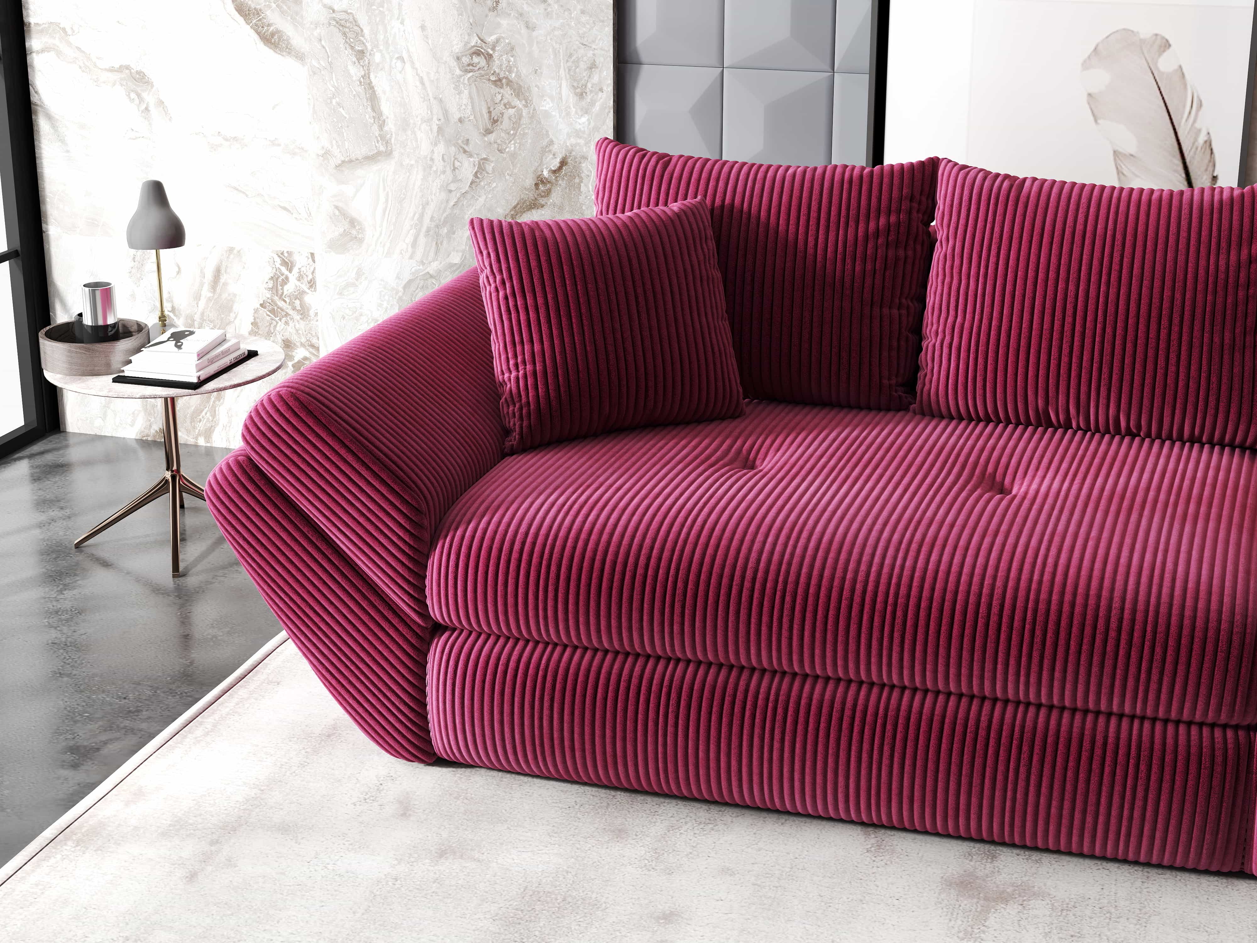 Canapea extensibilă dumonde cu ladă de depozitare si sezut confortabil din spuma HR, Loana Zoom Rosu 300x100 cm Fabrica