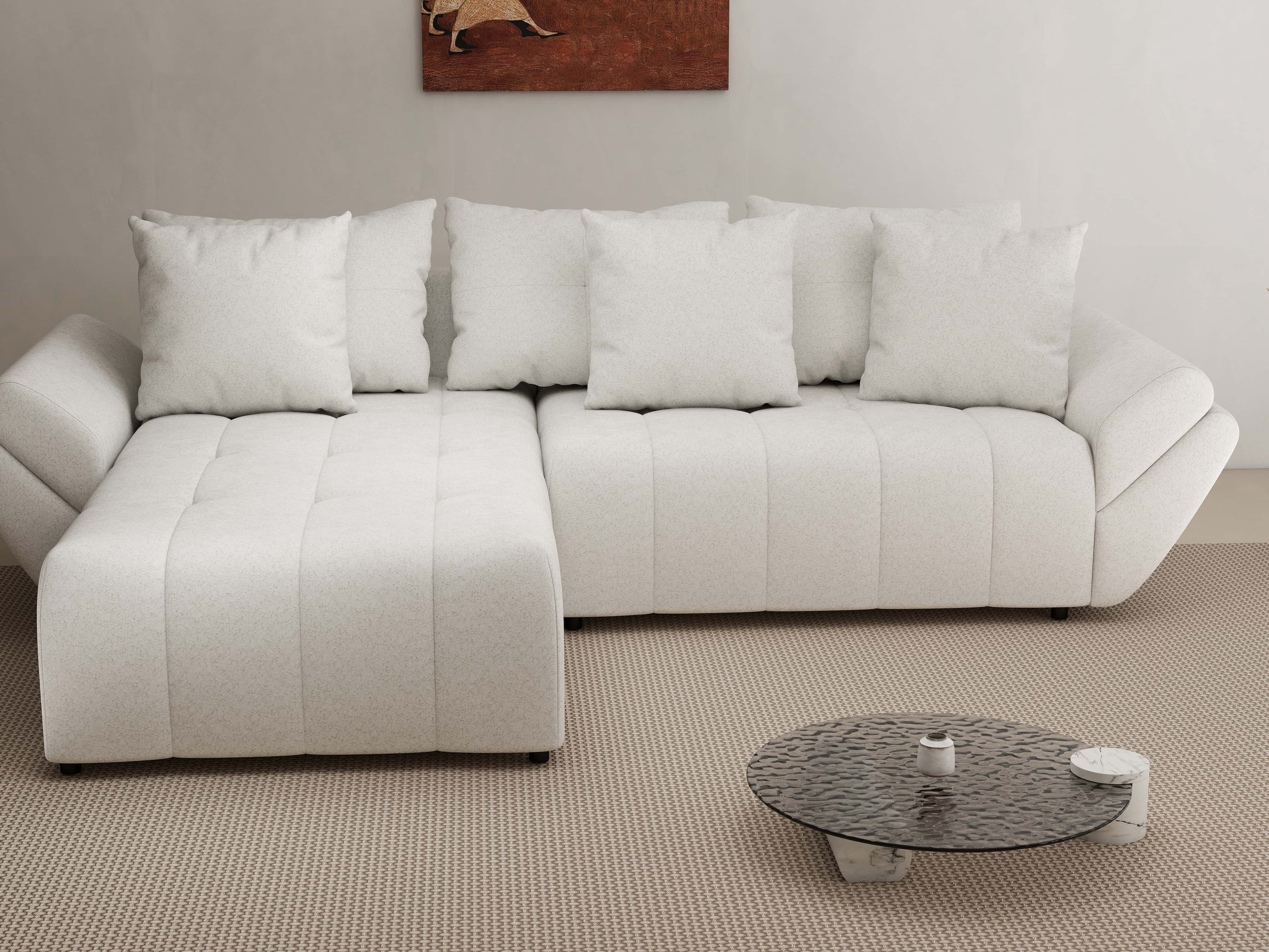 Colțar extensibil dumonde cu ladă de depozitare si sezut confortabil din spuma HR, Berlin Euphoria Ivory 280x185 cm Fabrica