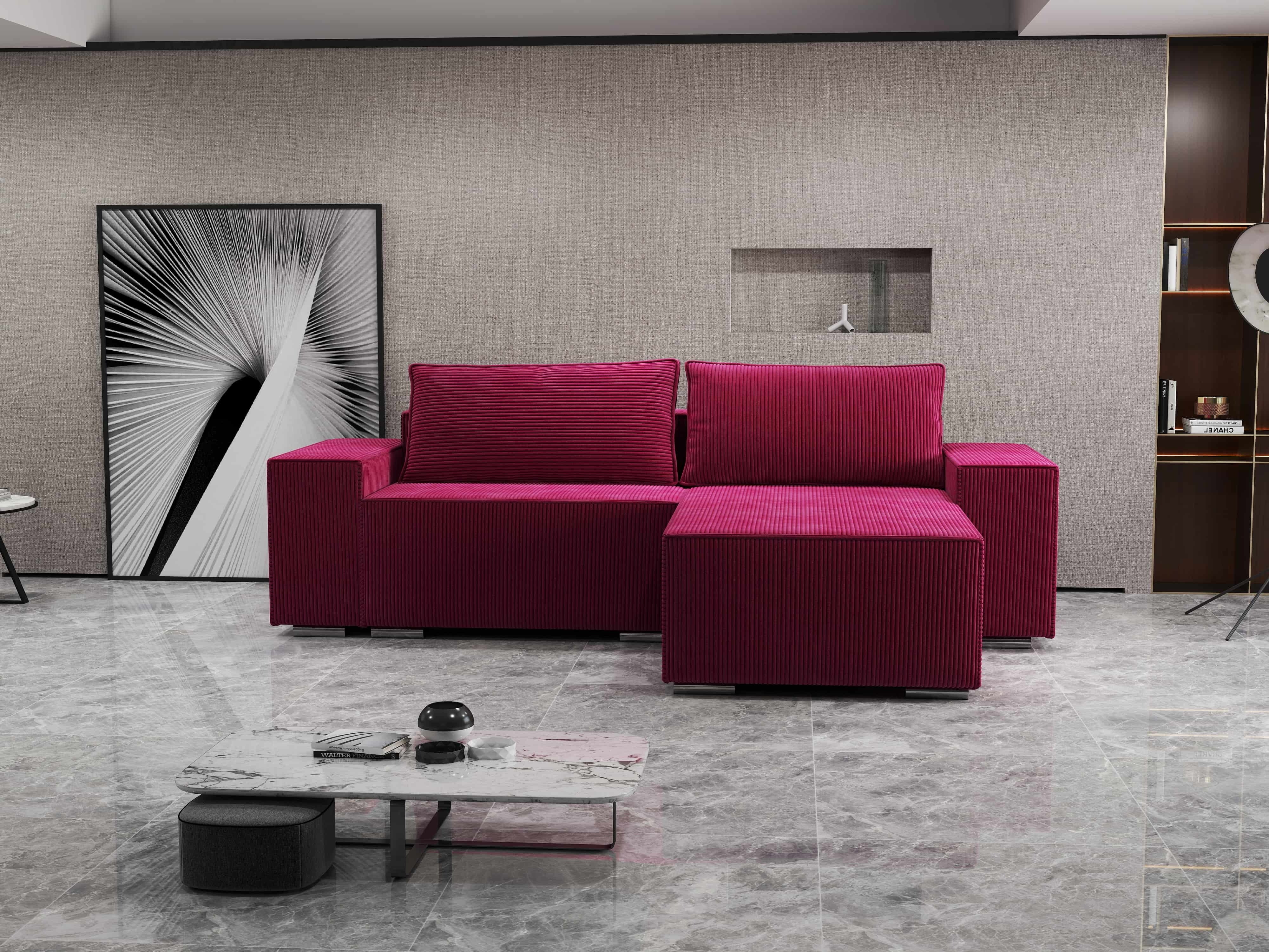 Colțar extensibil dumonde cu ladă de depozitare si sezut confortabil din spuma HR, Dream Zoom Rosu 290x185 cm II Fabrica