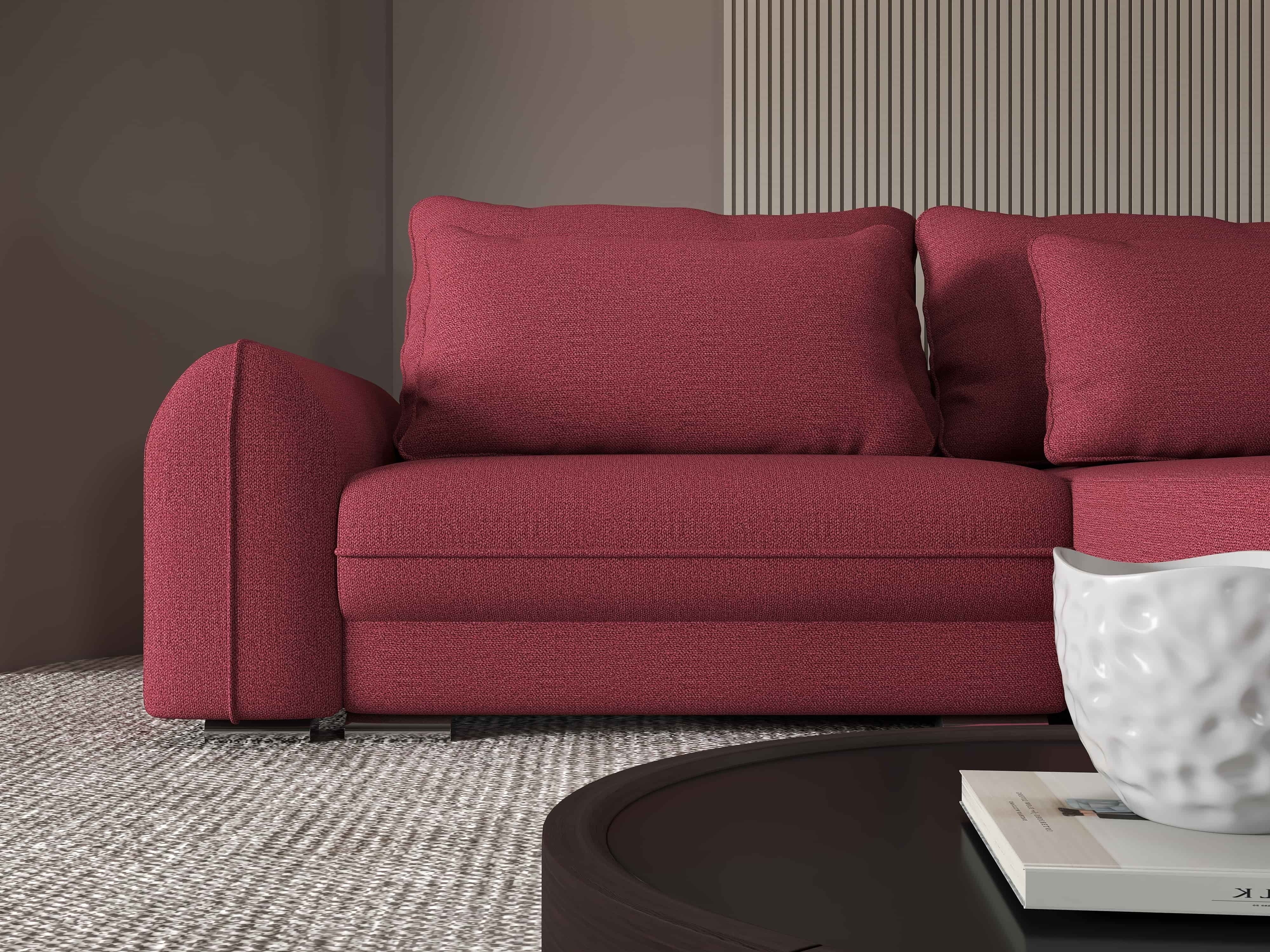 Colțar extensibil dumonde cu ladă de depozitare si sezut confortabil din spuma HR, Denver Enjoy Rosu 275x185 cm II Fabrica