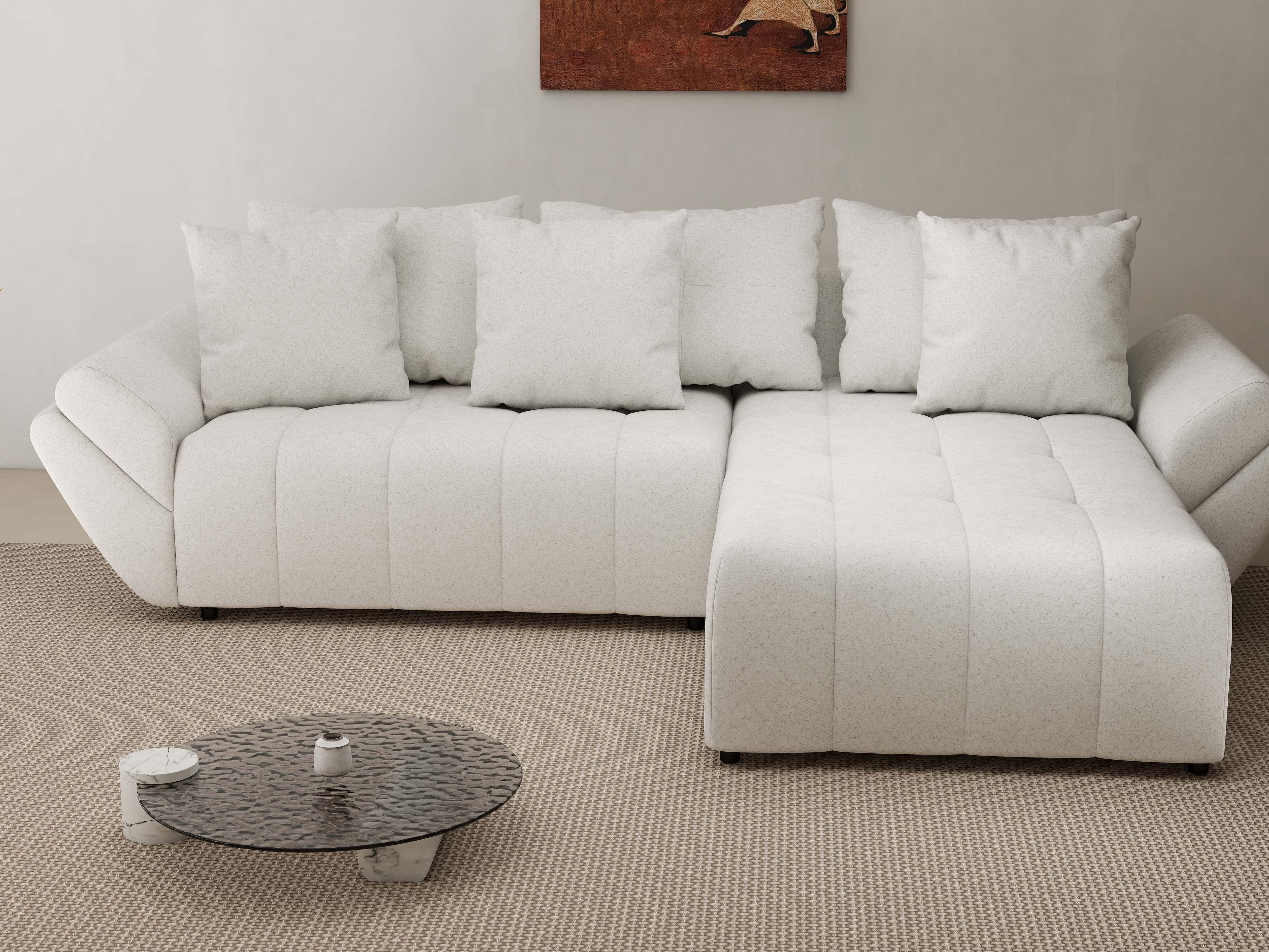 Colțar extensibil dumonde cu ladă de depozitare si sezut confortabil din spuma HR, Berlin Euphoria Ivory 280x185 cm II Fabrica