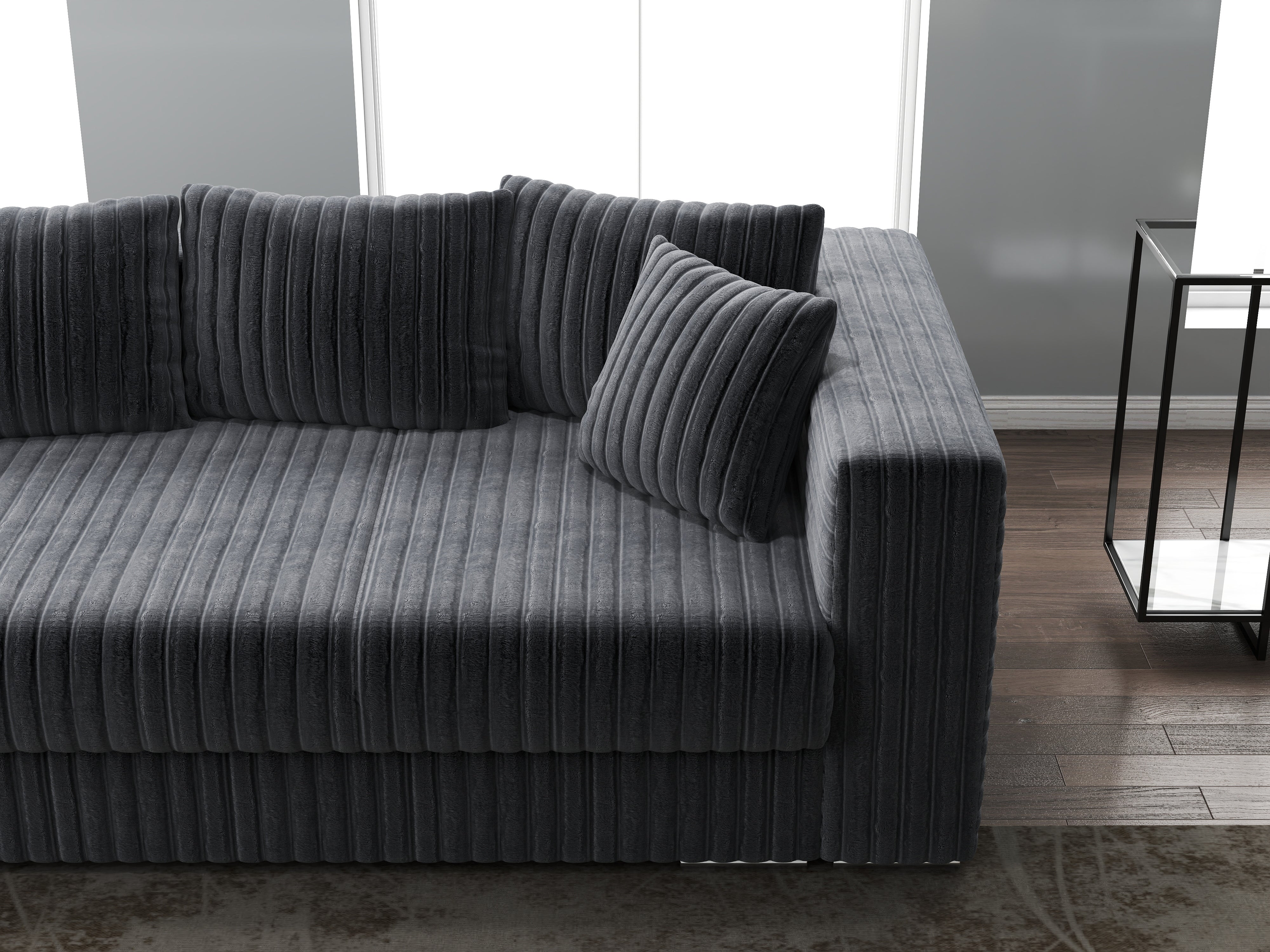 Canapea extensibilă dumonde cu ladă de depozitare si sezut confortabil din spuma HR, Gloria Ambience Grey 240x100 cm Fabrica