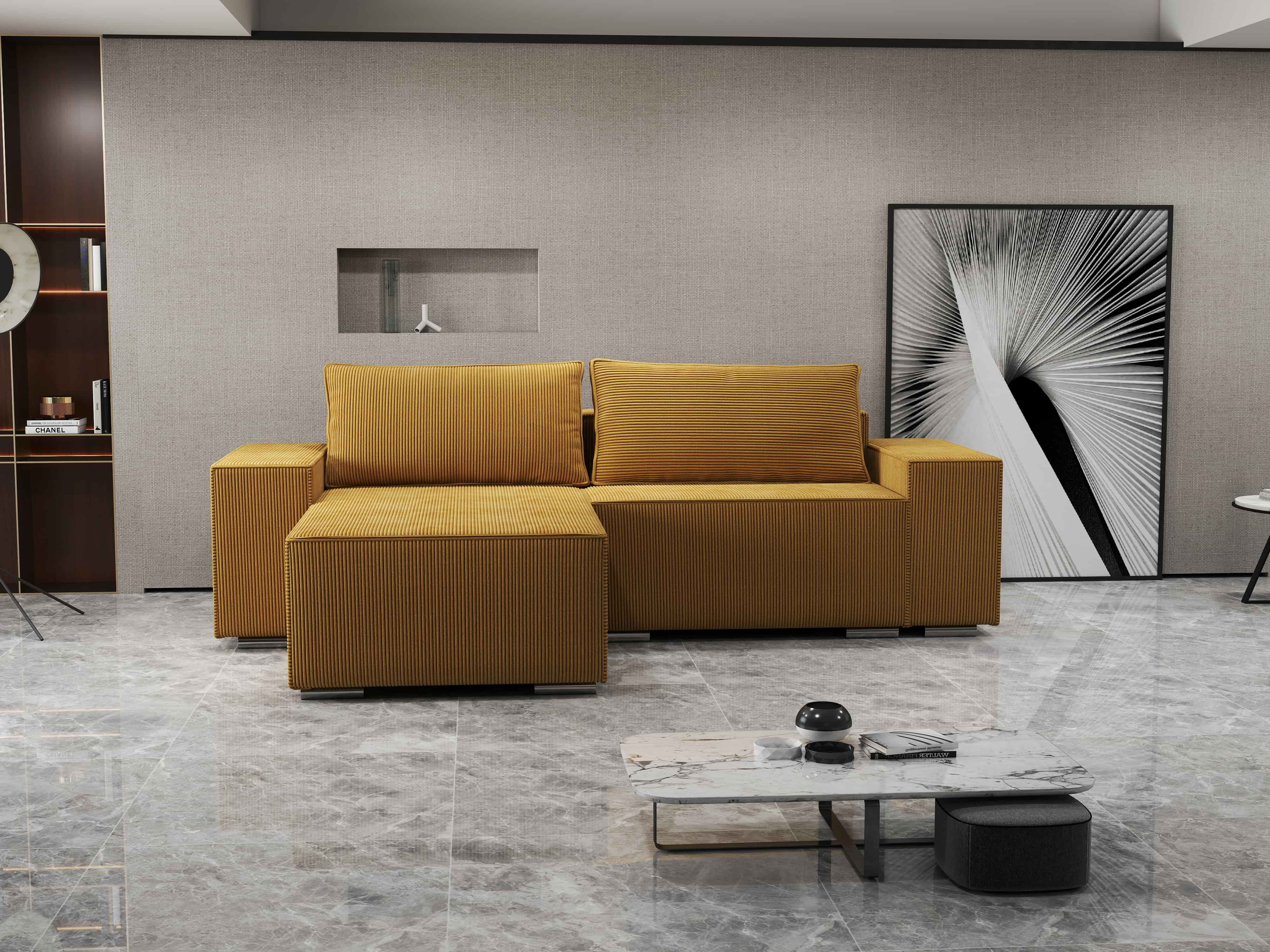 Colțar extensibil dumonde cu ladă de depozitare si sezut confortabil din spuma HR, Dream Zoom Mustar 290x185 cm Fabrica