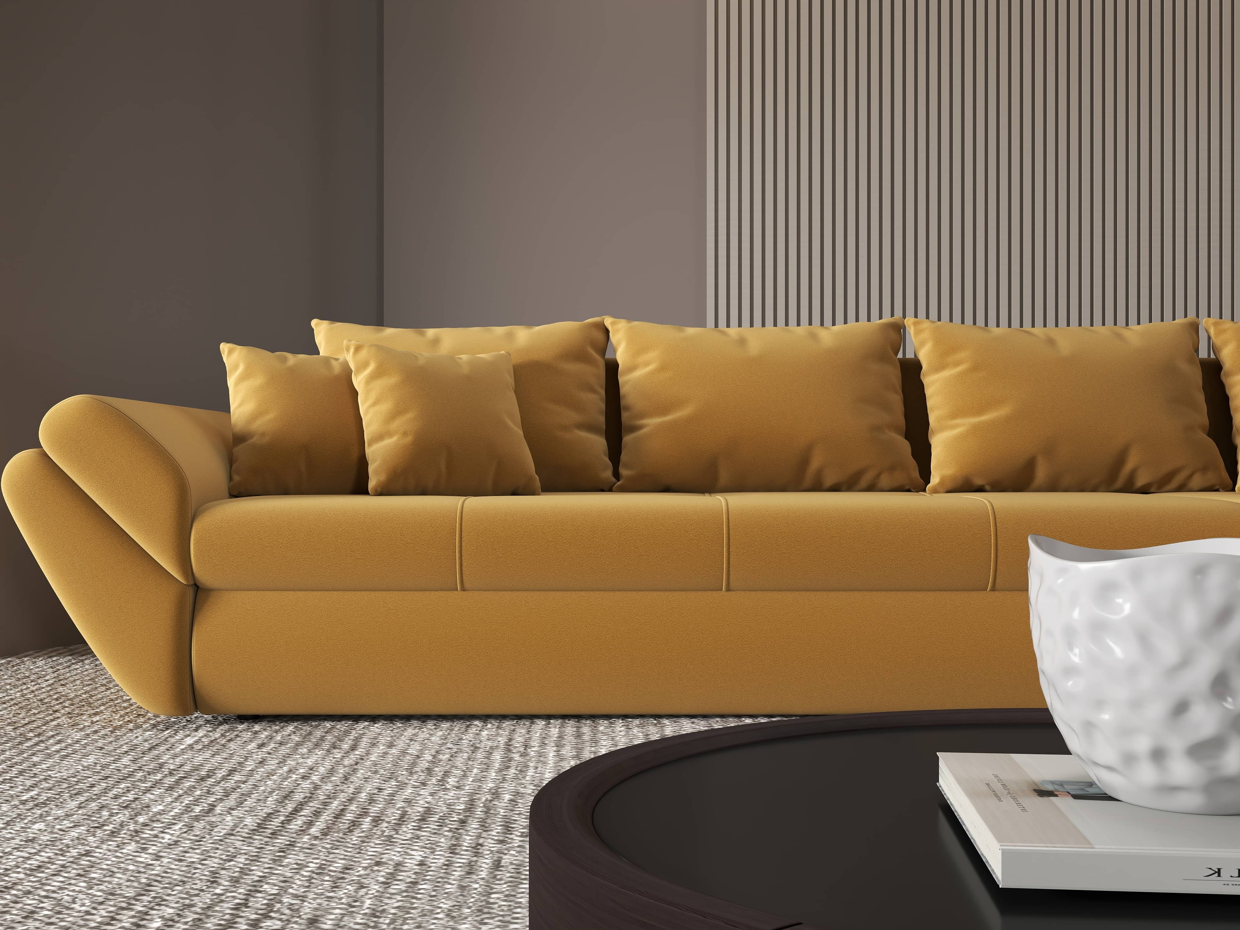 Colțar extensibil dumonde cu ladă de depozitare si sezut confortabil din spuma HR, Loana XL Royal Mustar II 335x185 cm Fabrica