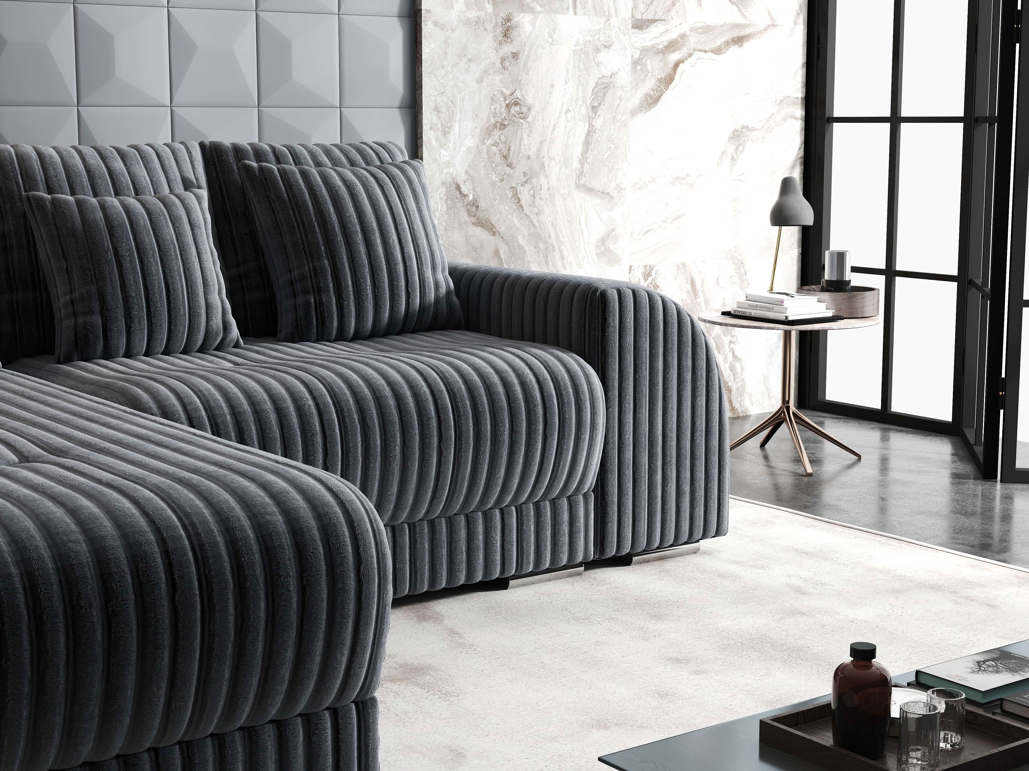 Colțar extensibil dumonde cu ladă de depozitare si sezut confortabil din spuma HR, Verona Ambience Gri 290x185 cm Fabrica