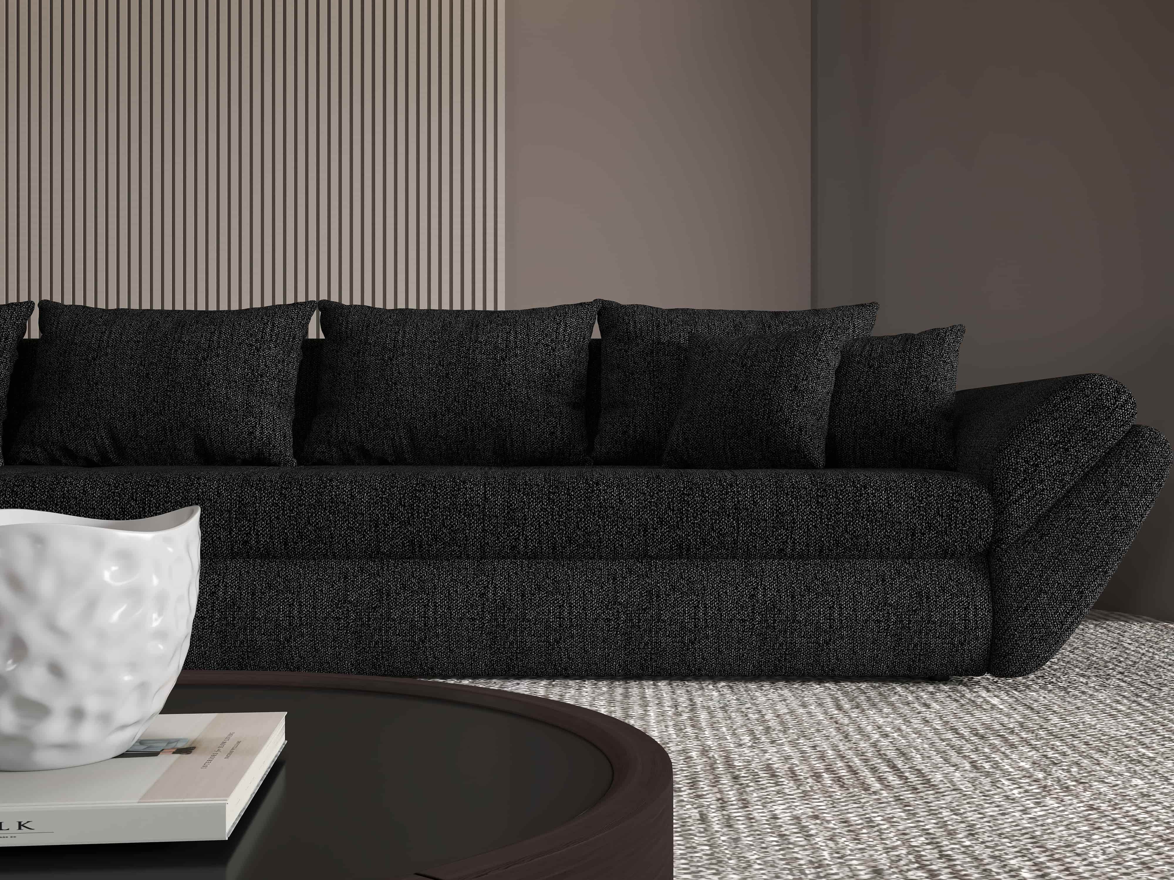 Colțar extensibil dumonde cu ladă de depozitare si sezut confortabil din spuma HR, Loana XL Enjoy Negru 335x185 cm Fabrica