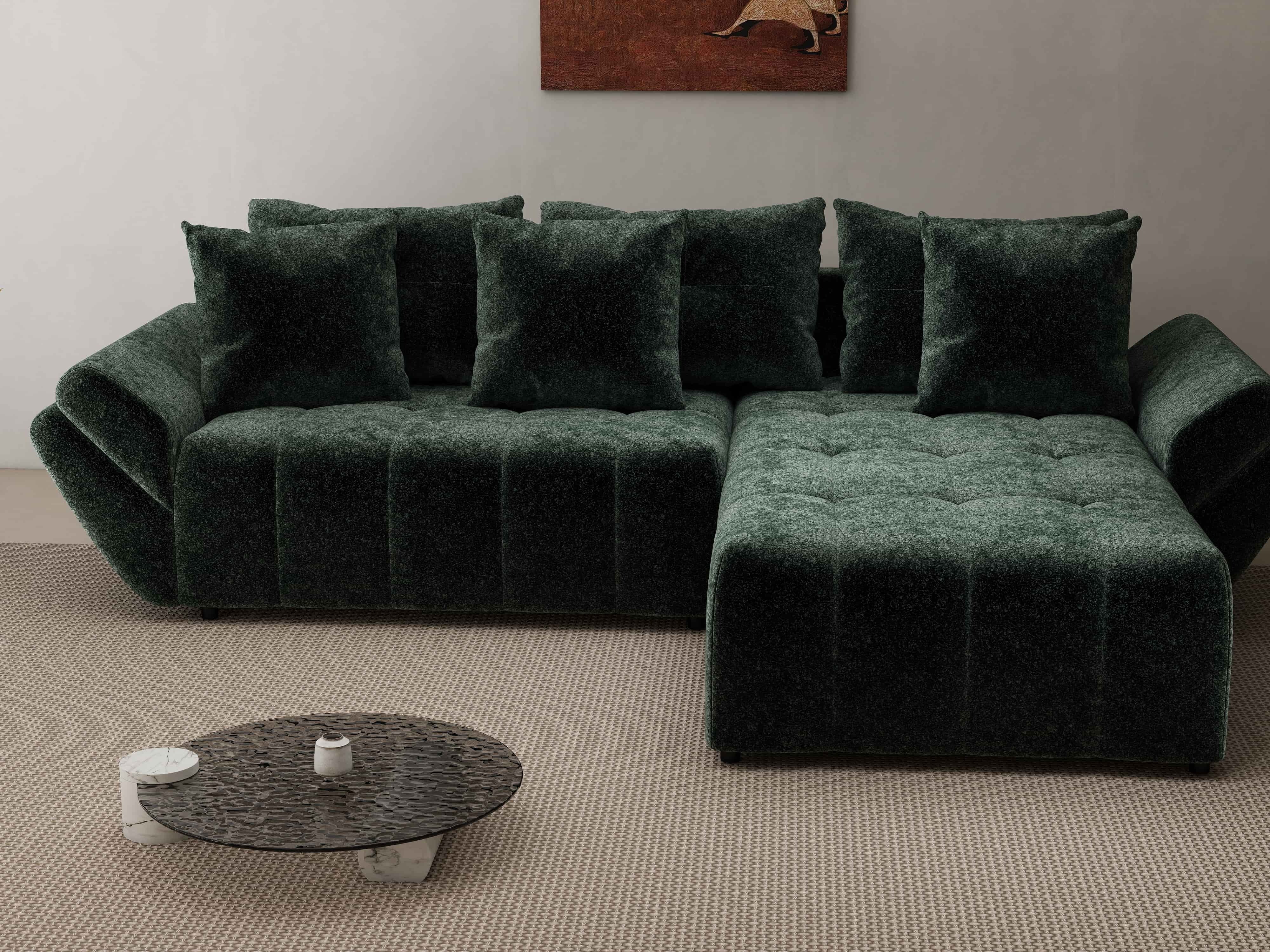 Colțar extensibil dumonde cu ladă de depozitare si sezut confortabil din spuma HR, Berlin Euphoria Verde 280x185 cm II Fabrica