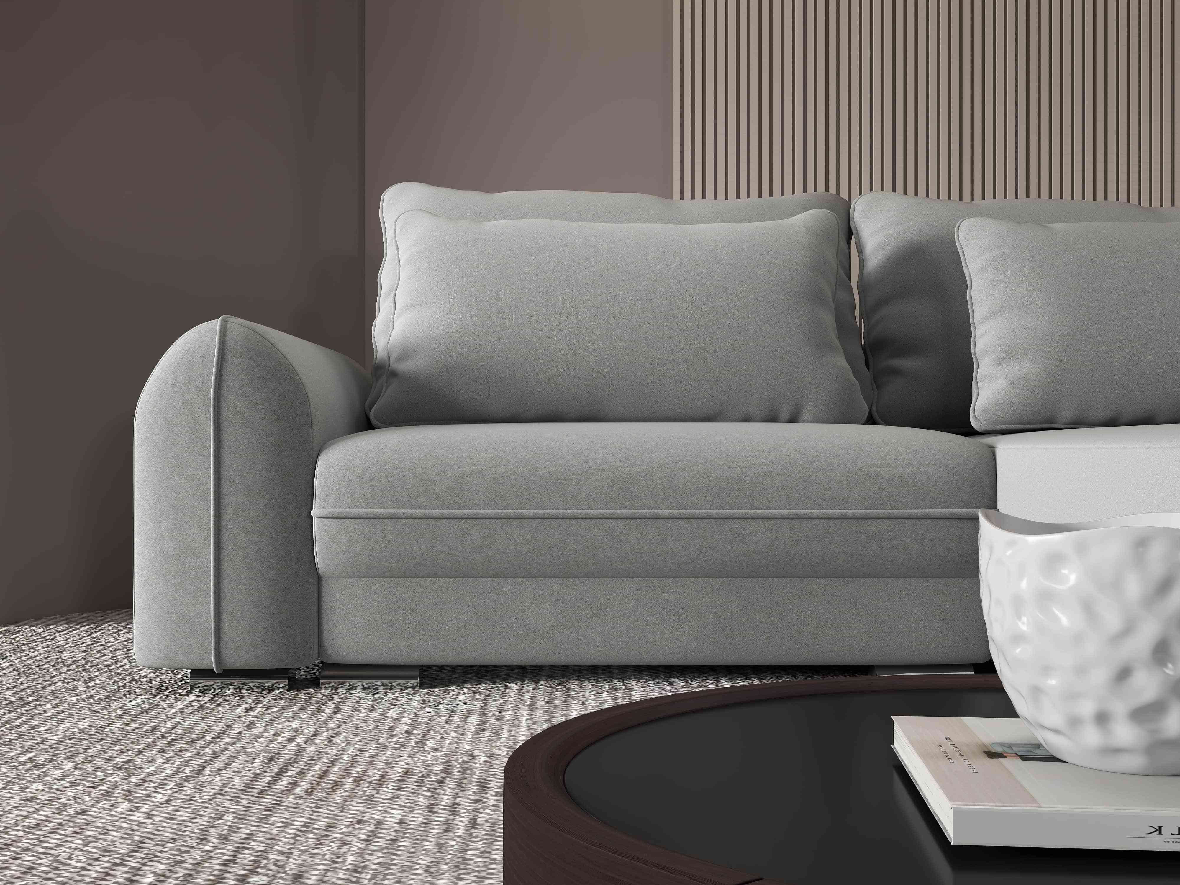 Colțar extensibil dumonde cu ladă de depozitare si sezut confortabil din spuma HR, Denver Royal Gri 275x185 cm II Fabrica