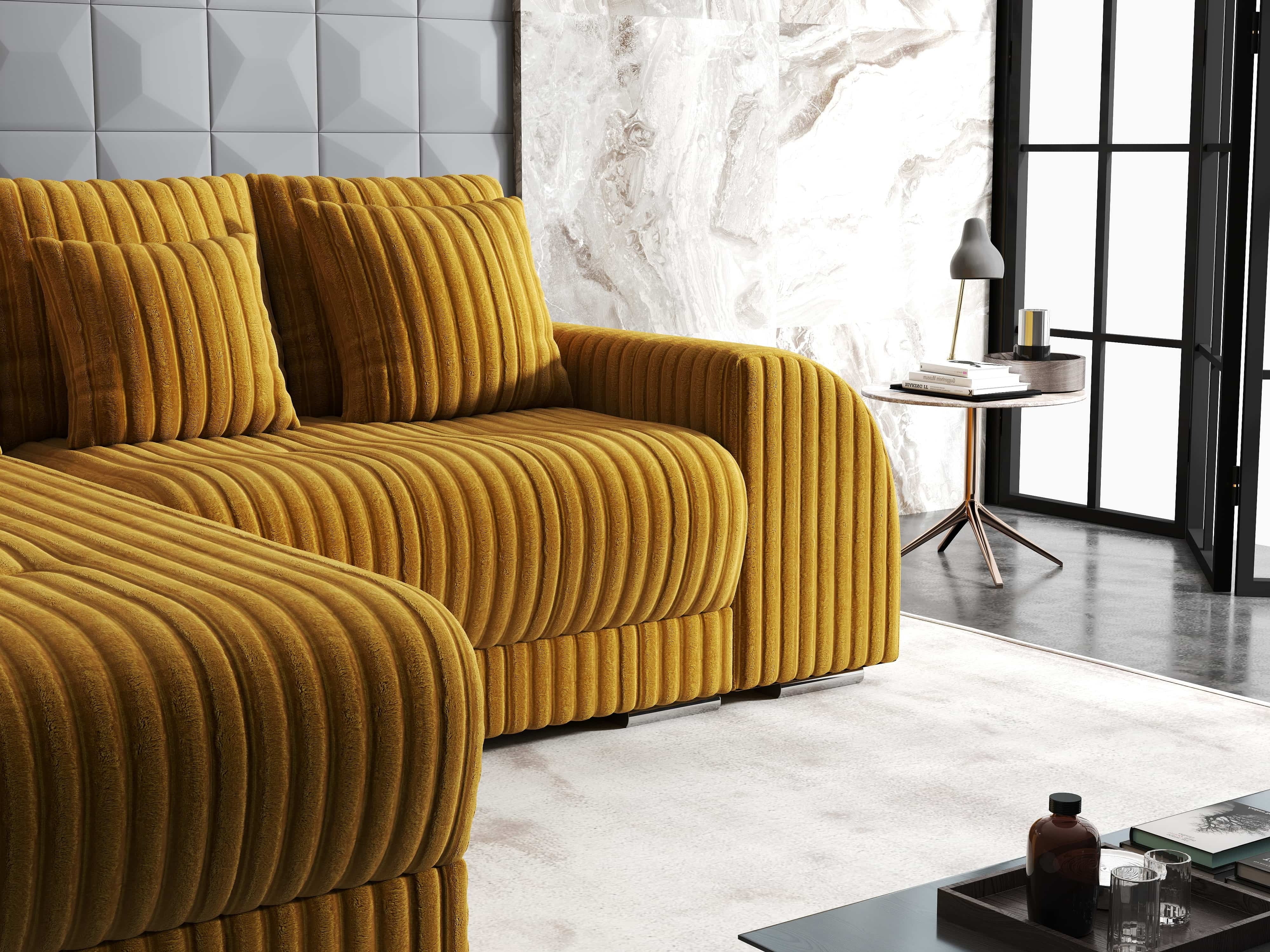 Colțar extensibil dumonde cu ladă de depozitare si sezut confortabil din spuma HR, Verona Ambience Mustar 290x185 cm Fabrica