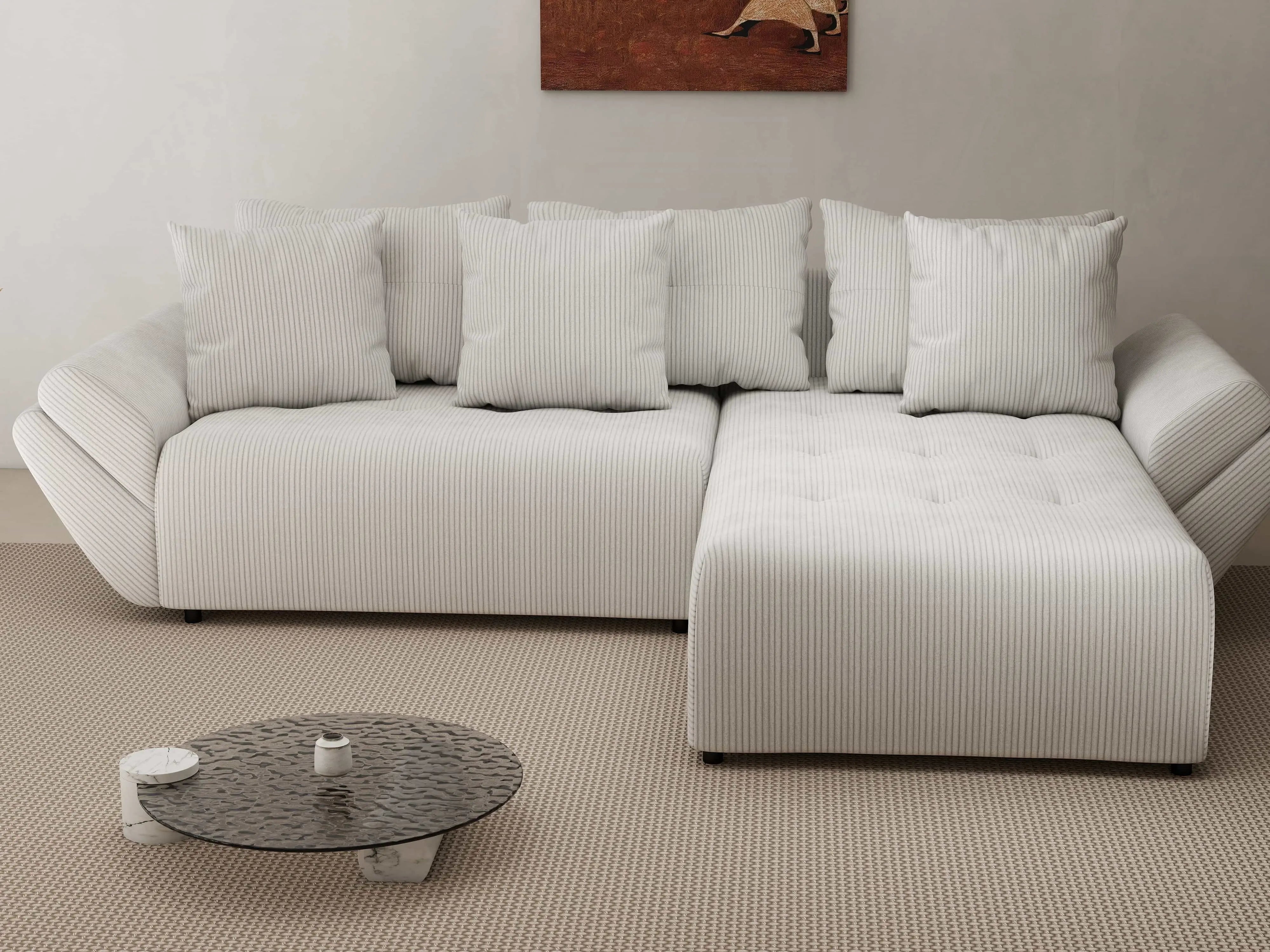 Colțar extensibil dumonde cu ladă de depozitare si sezut confortabil din spuma HR, Berlin Zoom Cream 280x185 cm II Fabrica