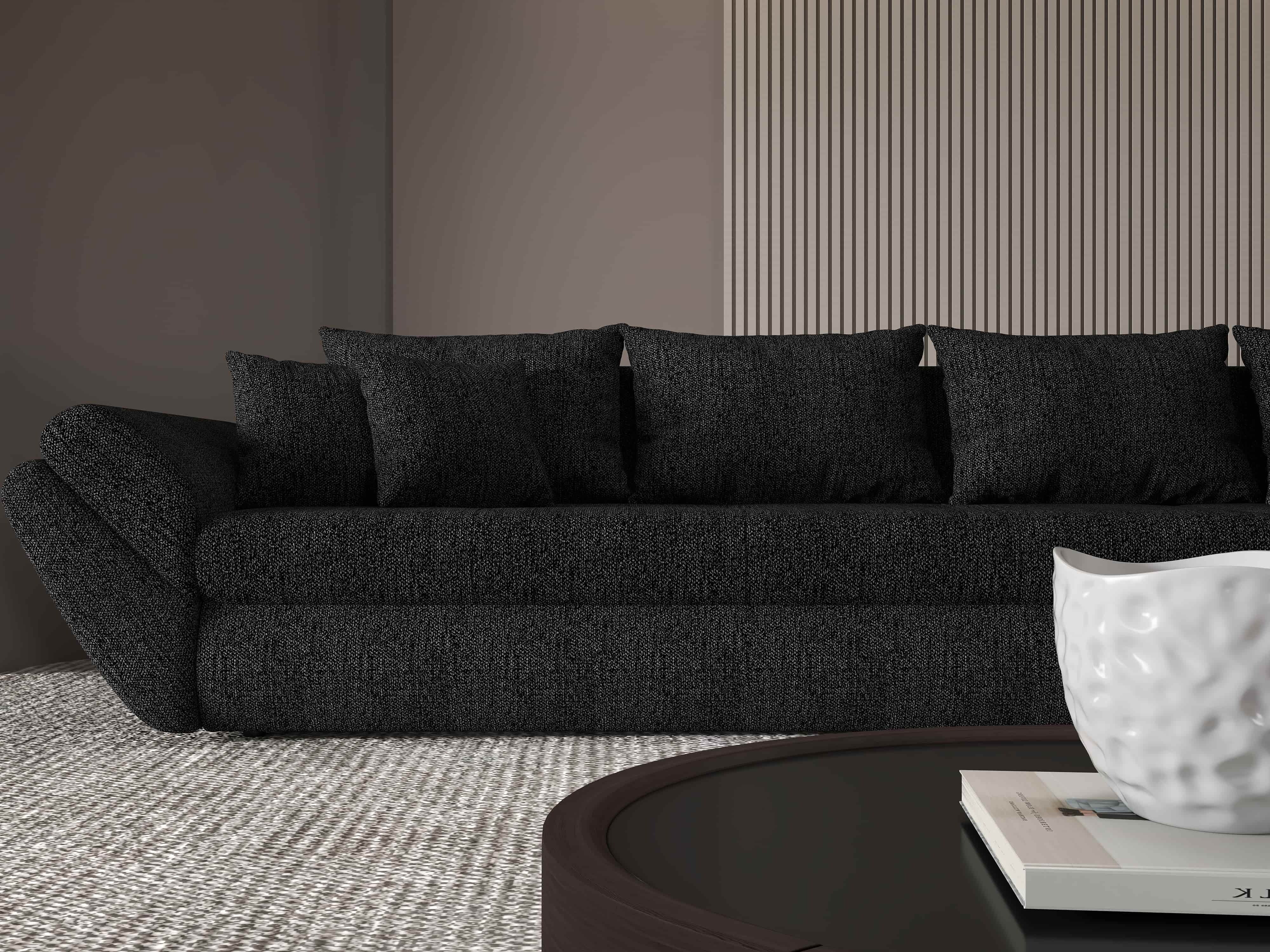 Colțar extensibil dumonde cu ladă de depozitare si sezut confortabil din spuma HR, Loana XL Enjoy Negru II 335x185 cm Fabrica