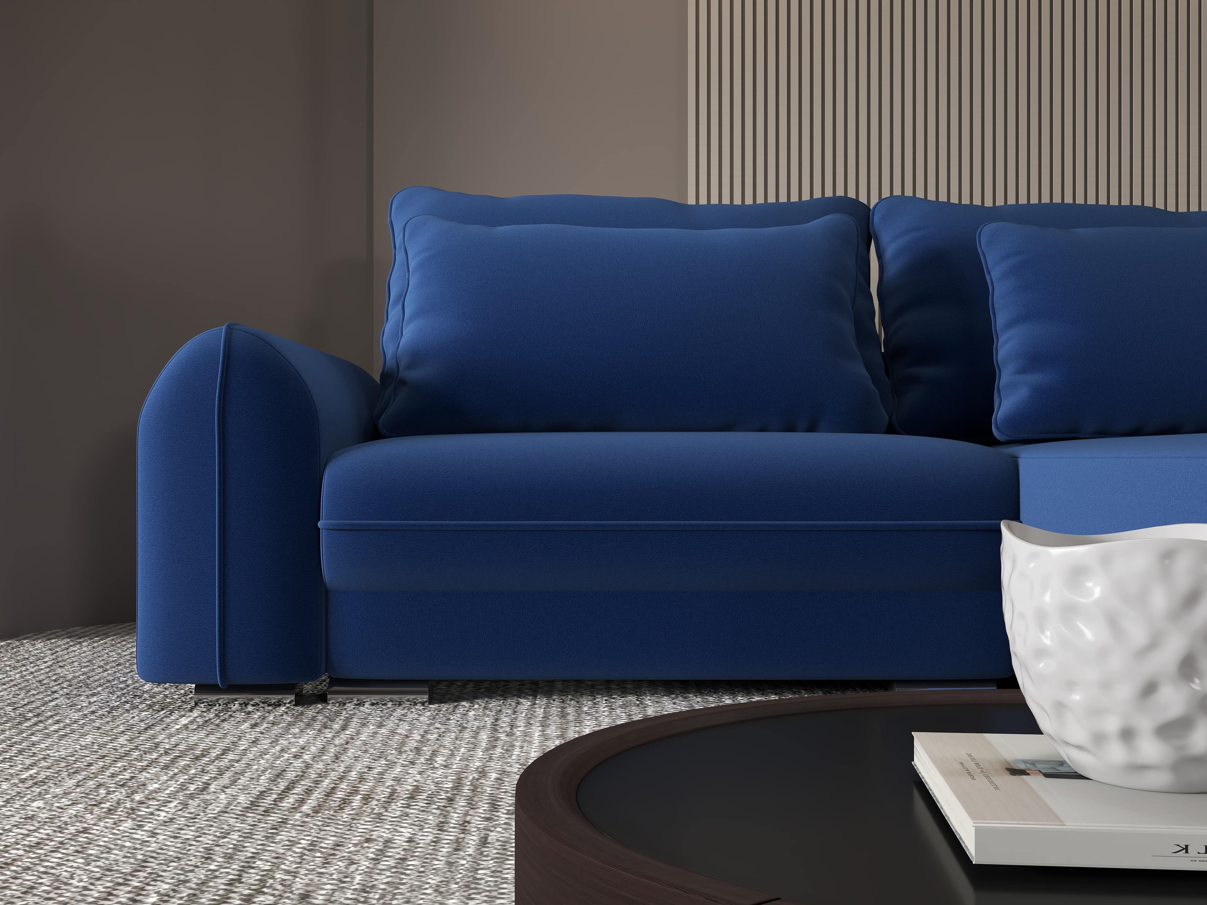 Colțar extensibil dumonde cu ladă de depozitare si sezut confortabil din spuma HR, Denver Royal Albastru 275x185 cm II Fabrica